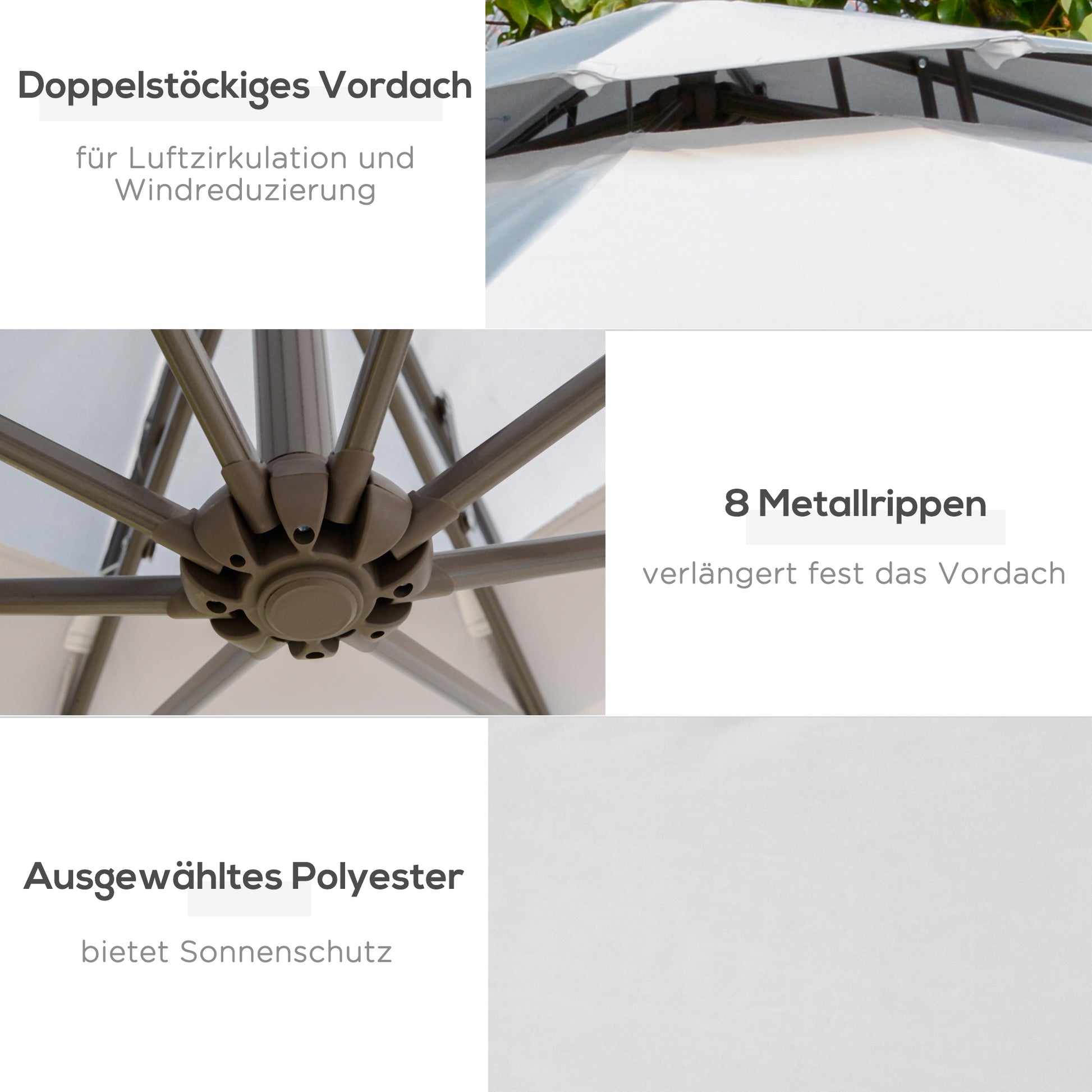 Sonnenschirm Ø2,67 mit Doppeldach Kreuzbasis Stahl Outdoor Sonnenschutz Polyester Stahl