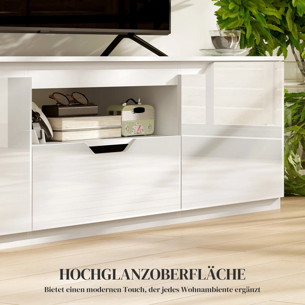 TV-Lowboard, Hochglanz, für Fernseher bis 65'', 3 Fächer, Schublade, 160 x 38 x 43 cm