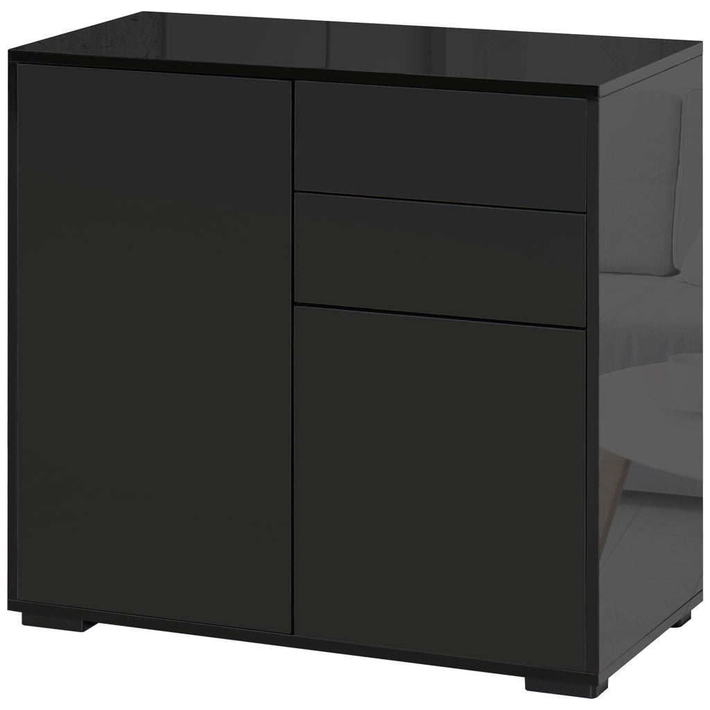 Aufbewahrungsschrank mit 2 Schubladen, 2 Türen, mit Kippschutz, für Wohnzimmer, Schlafzimmer, 79 x 36 x 74 cm Schwarz