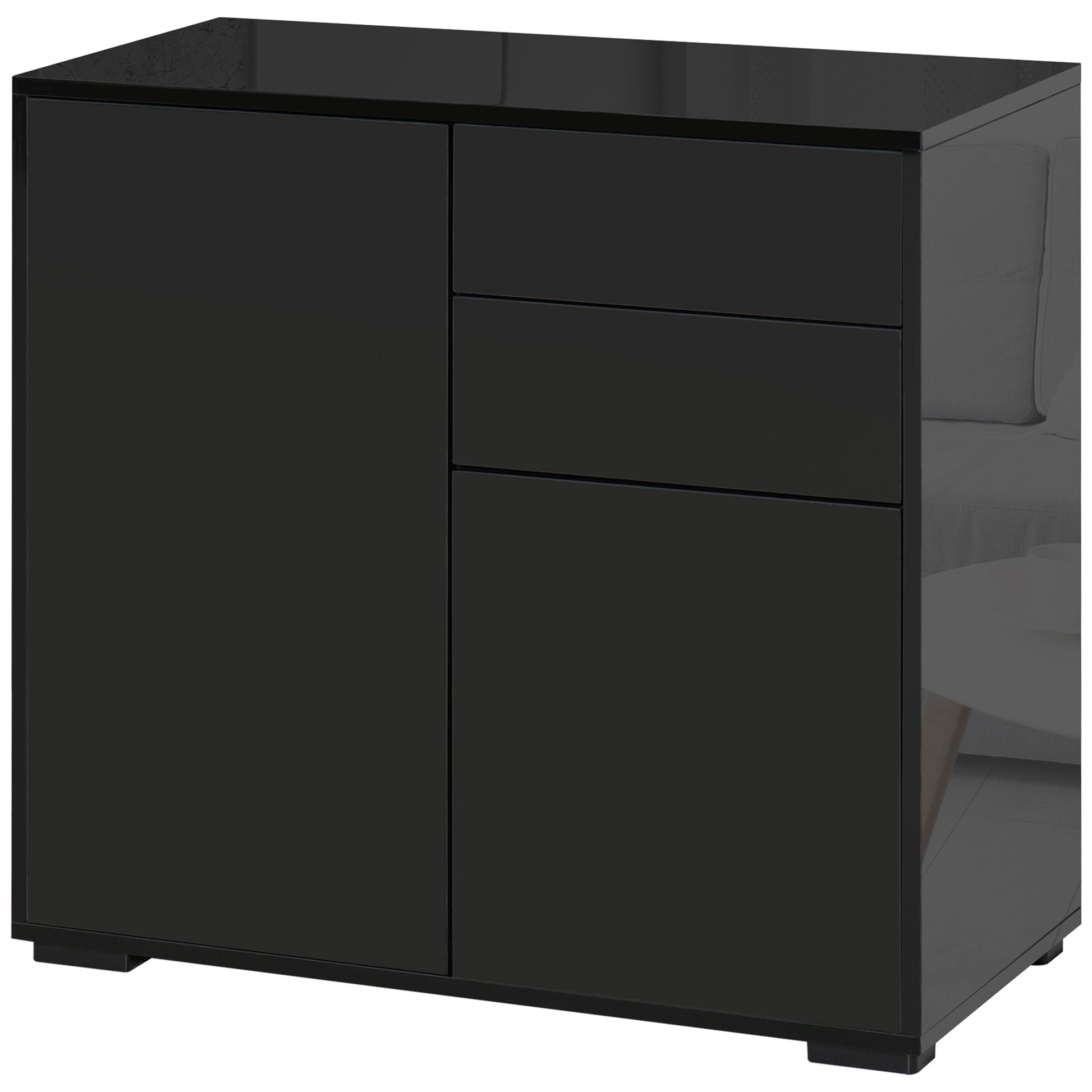 Aufbewahrungsschrank mit 2 Schubladen, 2 Türen, mit Kippschutz, für Wohnzimmer, Schlafzimmer, 79 x 36 x 74 cm Schwarz