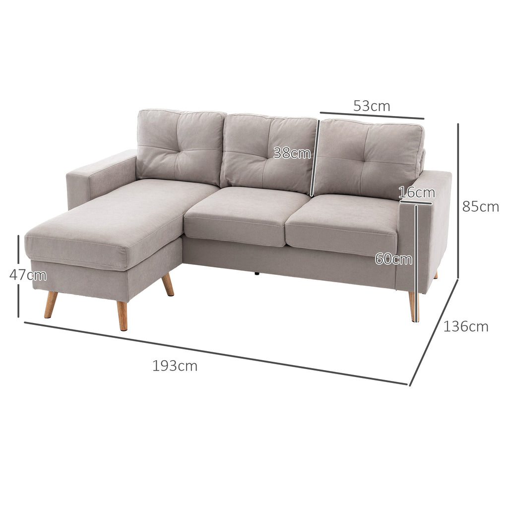 Ecksofa L-Form graue Eckcouch mit Chaiselongue Leinenoptik für 3 Personen 193x136x85cm Heillgrau
