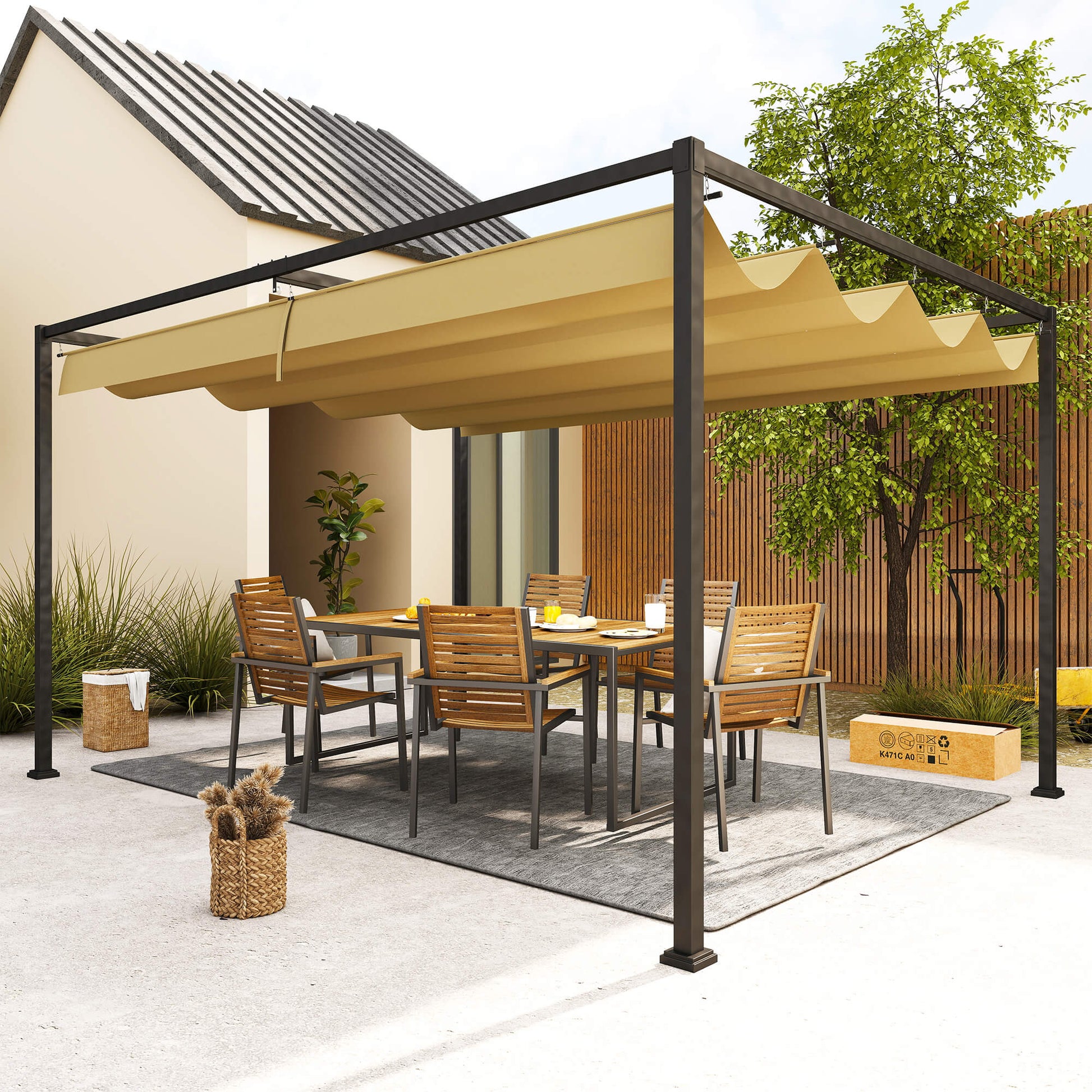 Pergola, Robuster Sonnenschutz für Garten, aus Metall und Kunststoff, UV- und wasserabweisend