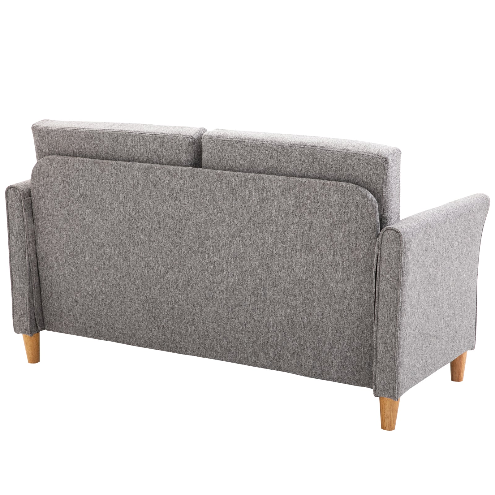 2 Sitzer Sofa, Abnehmbare Kissen, Leinen, Schaumstoff, Kautschukholz, Hellgrau, 141 x 70 x 78 cm
