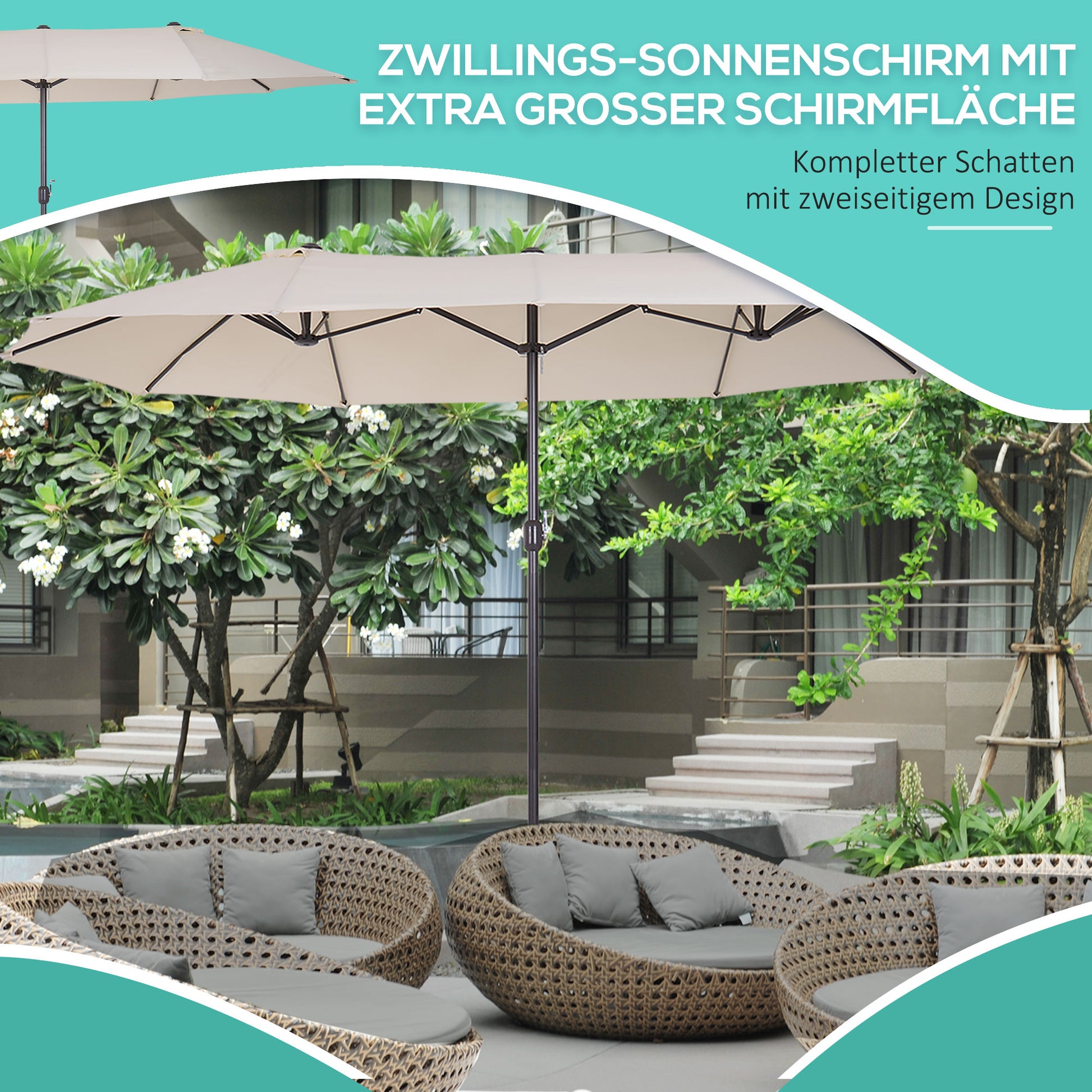 Sonnenschirm mit Handkurbel wetterbeständig 455 cm x 270 cm x 240 cm Stahl Polyester