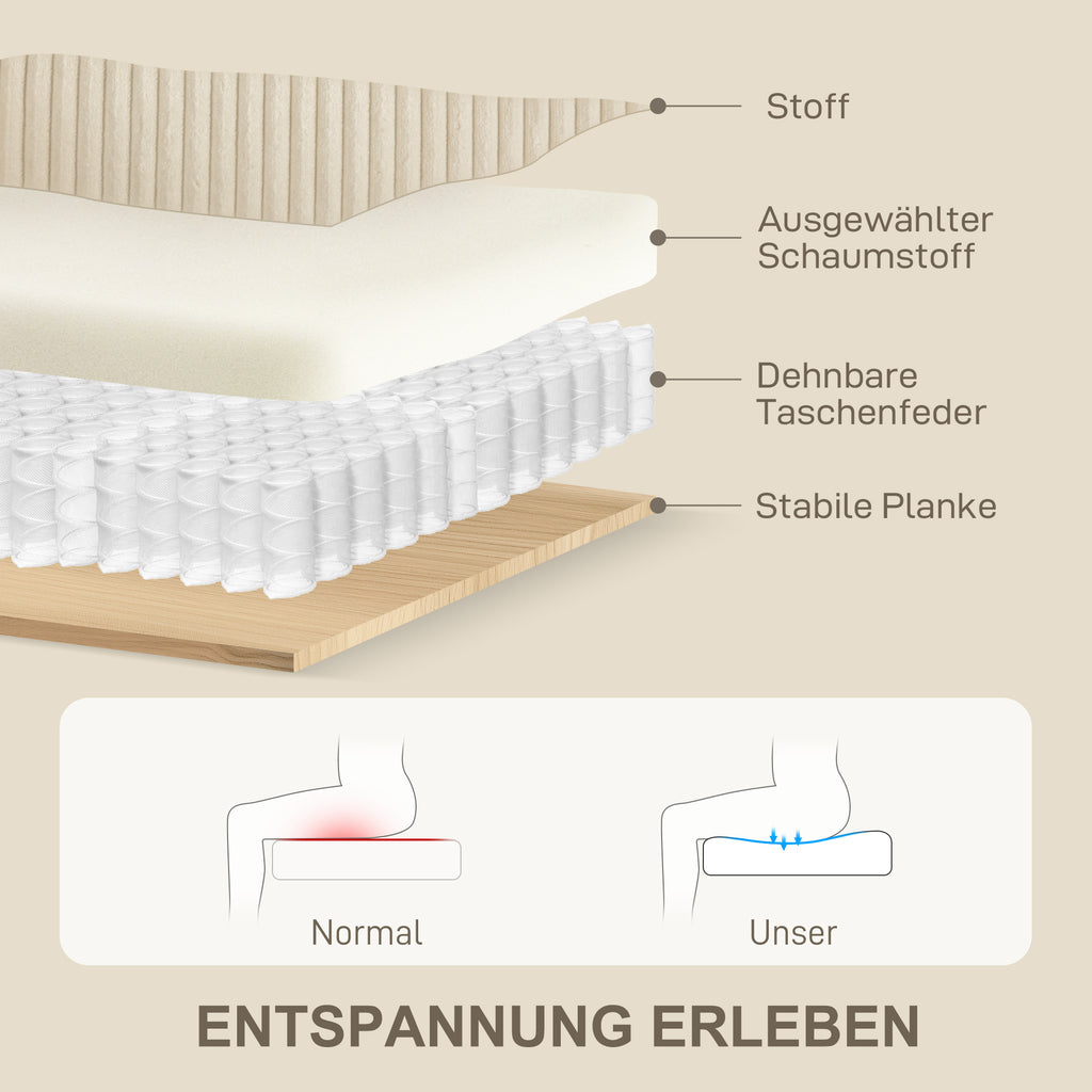 3-Sitzer-Sofa mit Zierkissen, Cordsofa für Wohnzimmer, 212 cm breit, Cremeweiß