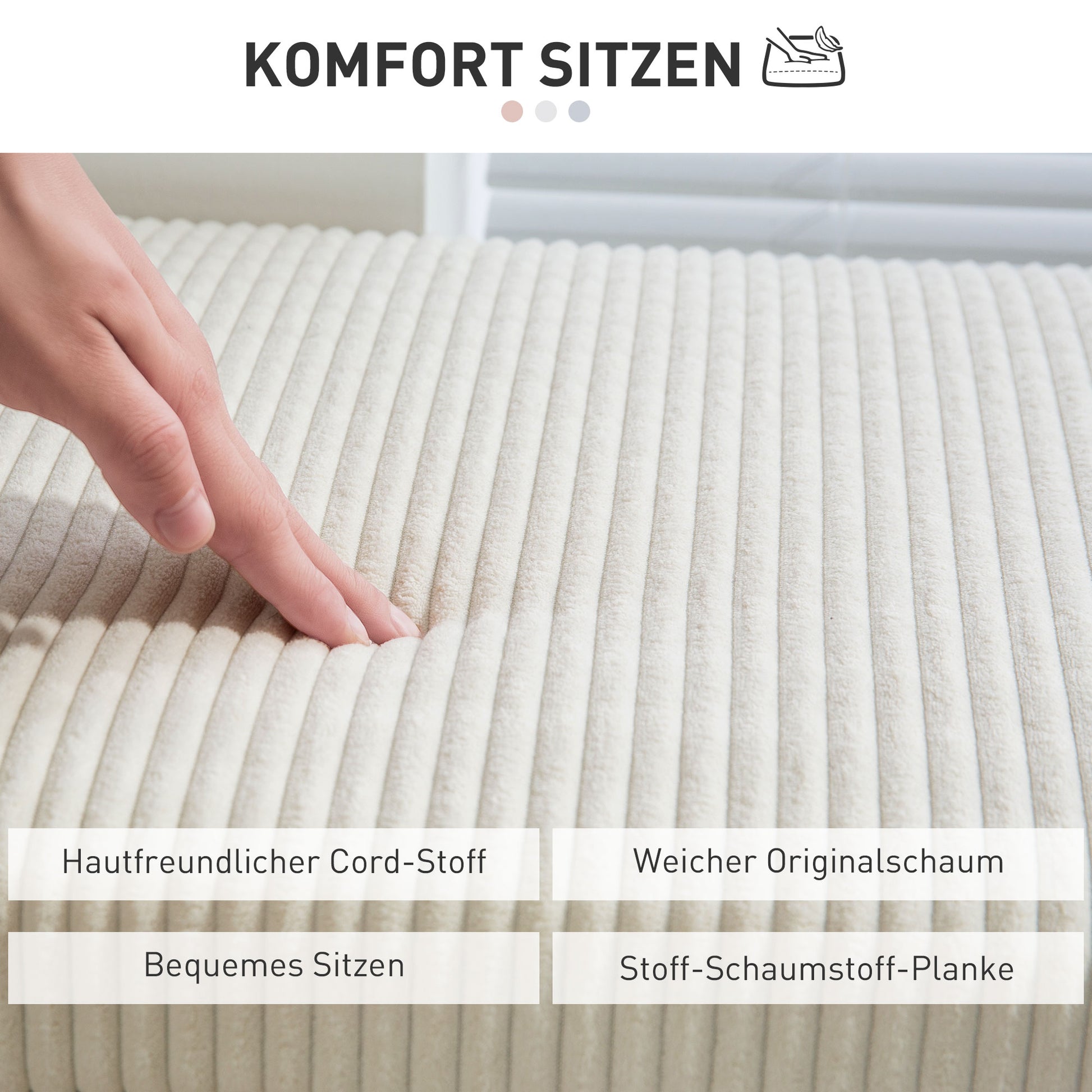 Sitzbank mit Stauraum, Aufbewahrungsbank, Cord-Design, Stahlrahmen, Beige