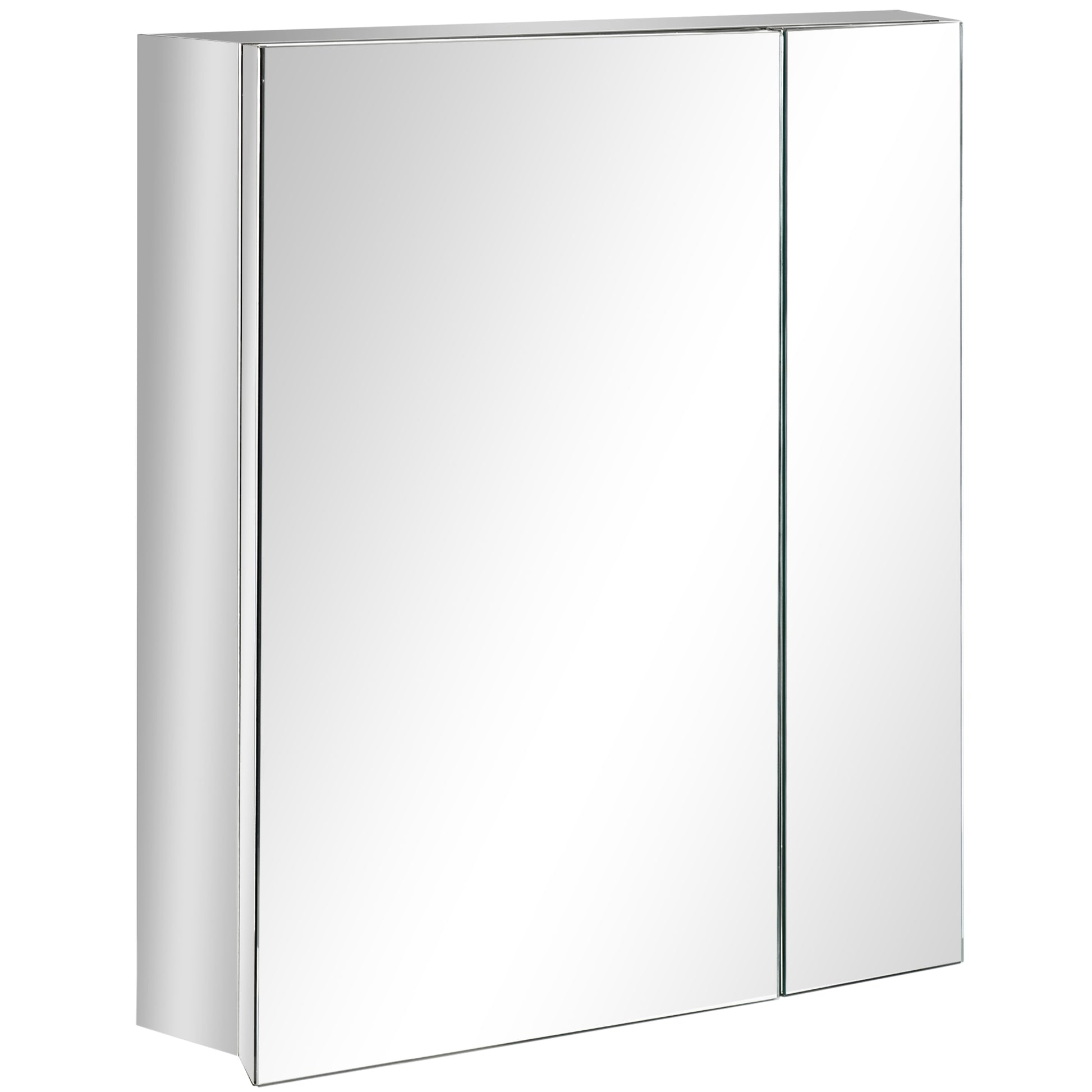 Spiegelschrank, 2 Spiegeltüren, 3 Innenböden, Edelstahl, Farbe: Silber, 54 x 13 x 60 cm