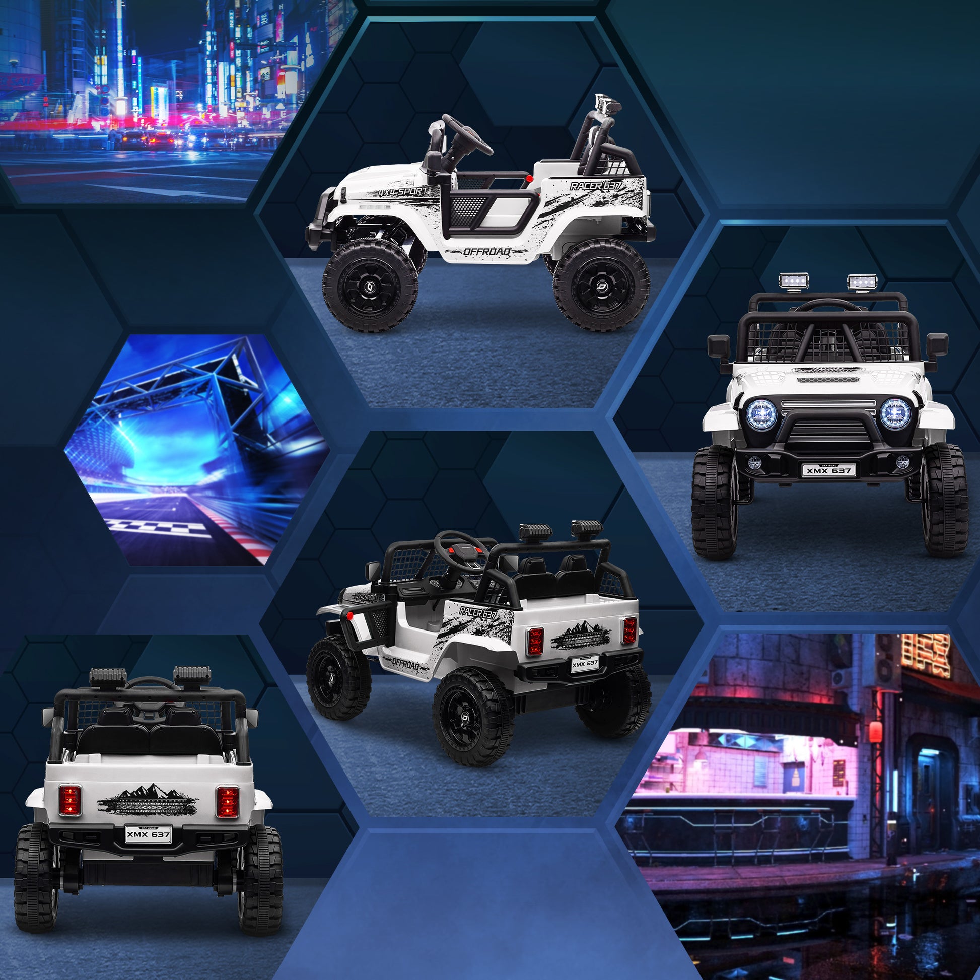 Kinder-Elektroauto mit sanfter Federung, fernsteuerbar, LED-Lichter, Hupe, 12V, Kunststoff und Metall