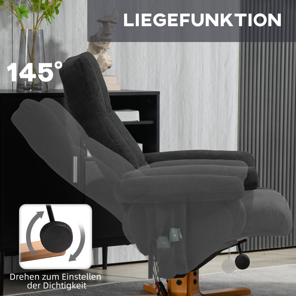 Massagesessel mit Liegefunktion und Fußhocker, 145°-Neigung, Polyester/Kunstleder, 80 x 86 x 99 cm