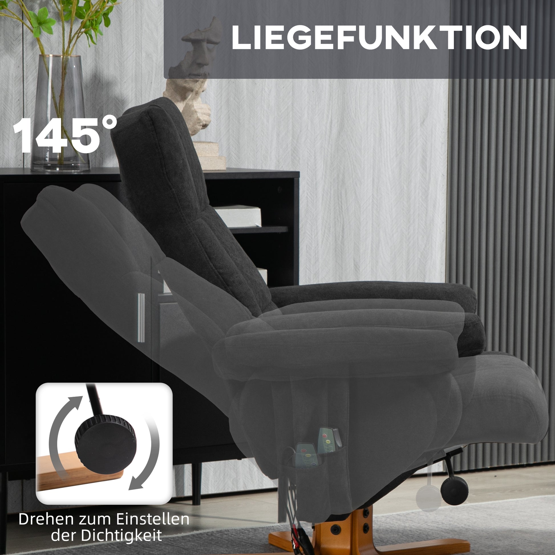 Massagesessel mit Liegefunktion und Fußhocker, 145°-Neigung, Polyester/Kunstleder, 80 x 86 x 99 cm