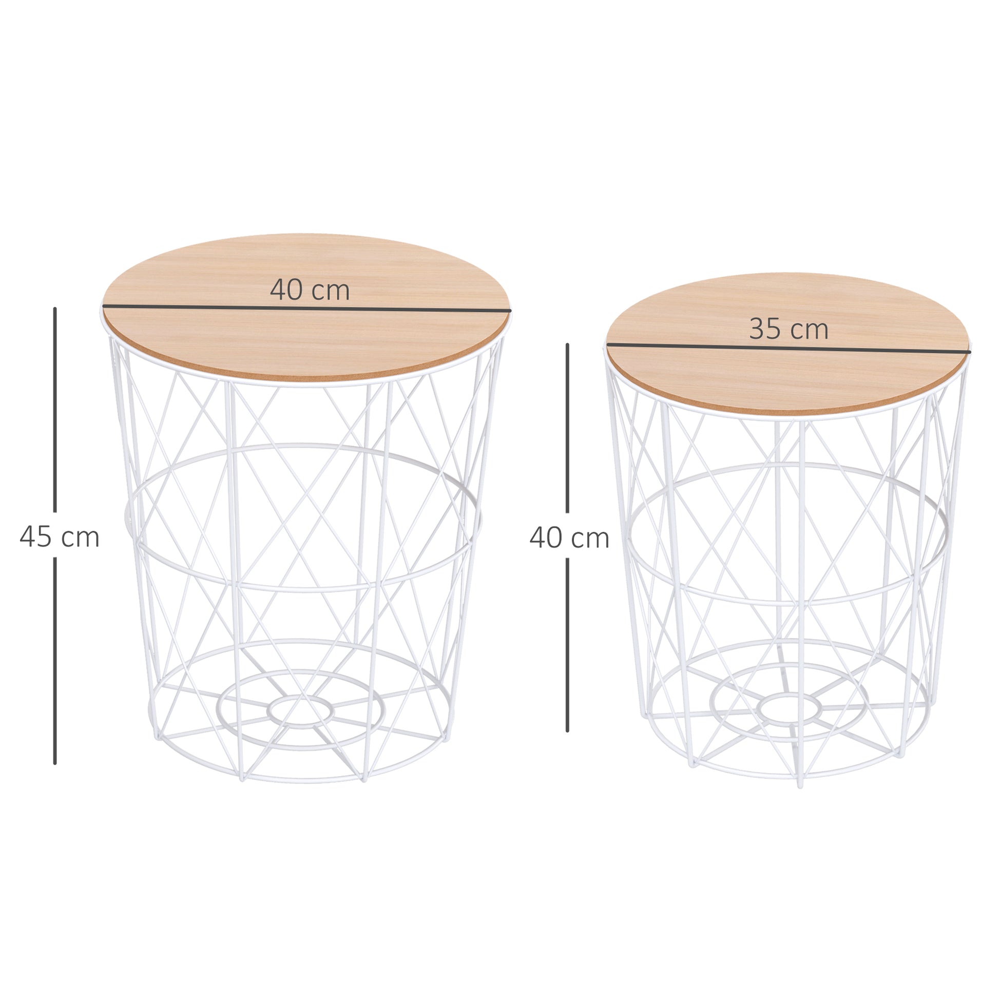 Couchtisch Rund 2er Set stapelbar Beistelltisch mit abnehmbaren Deckel Satztisch Kaffeetisch mit Metallgestell