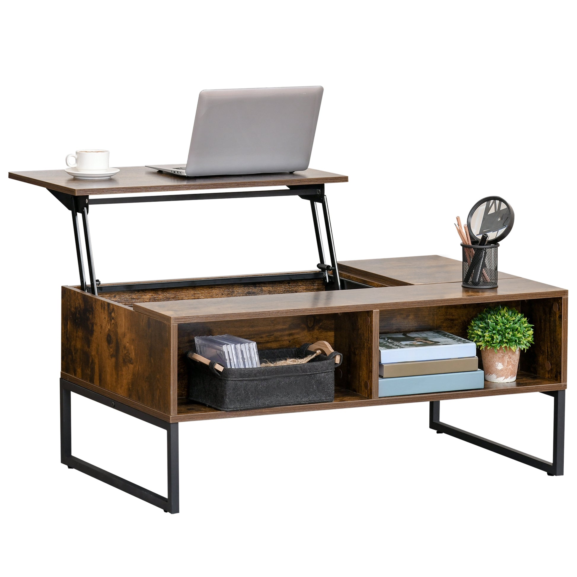 Couchtisch mit Höhenverstellbarer Platte Spanplatte Braun 100 x 60 x 44 cm