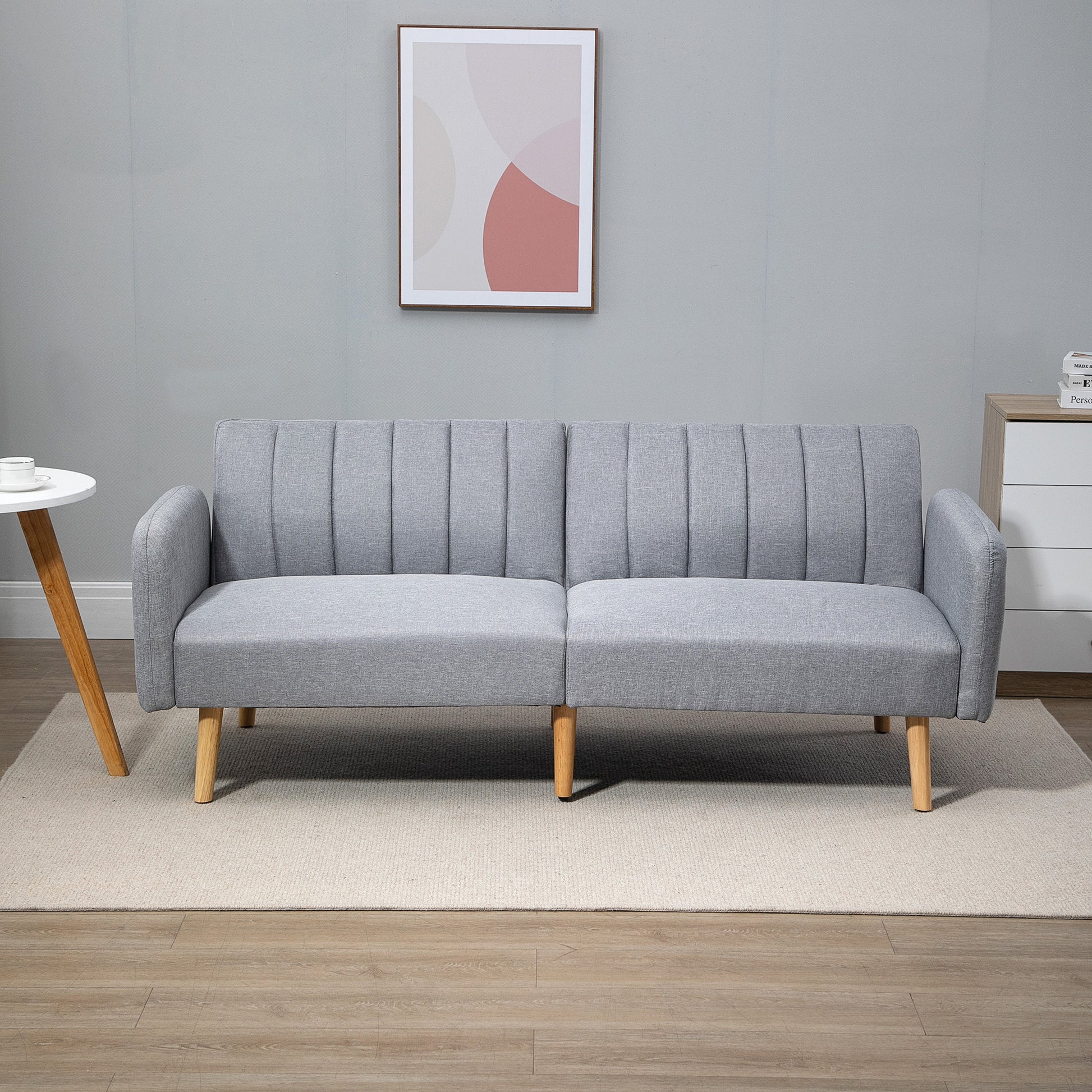 Homcom Schlafsofa 2 Sitze Wohnzimmer mit Rückenlehne in 3 Positionen Hellgrau verstellbar