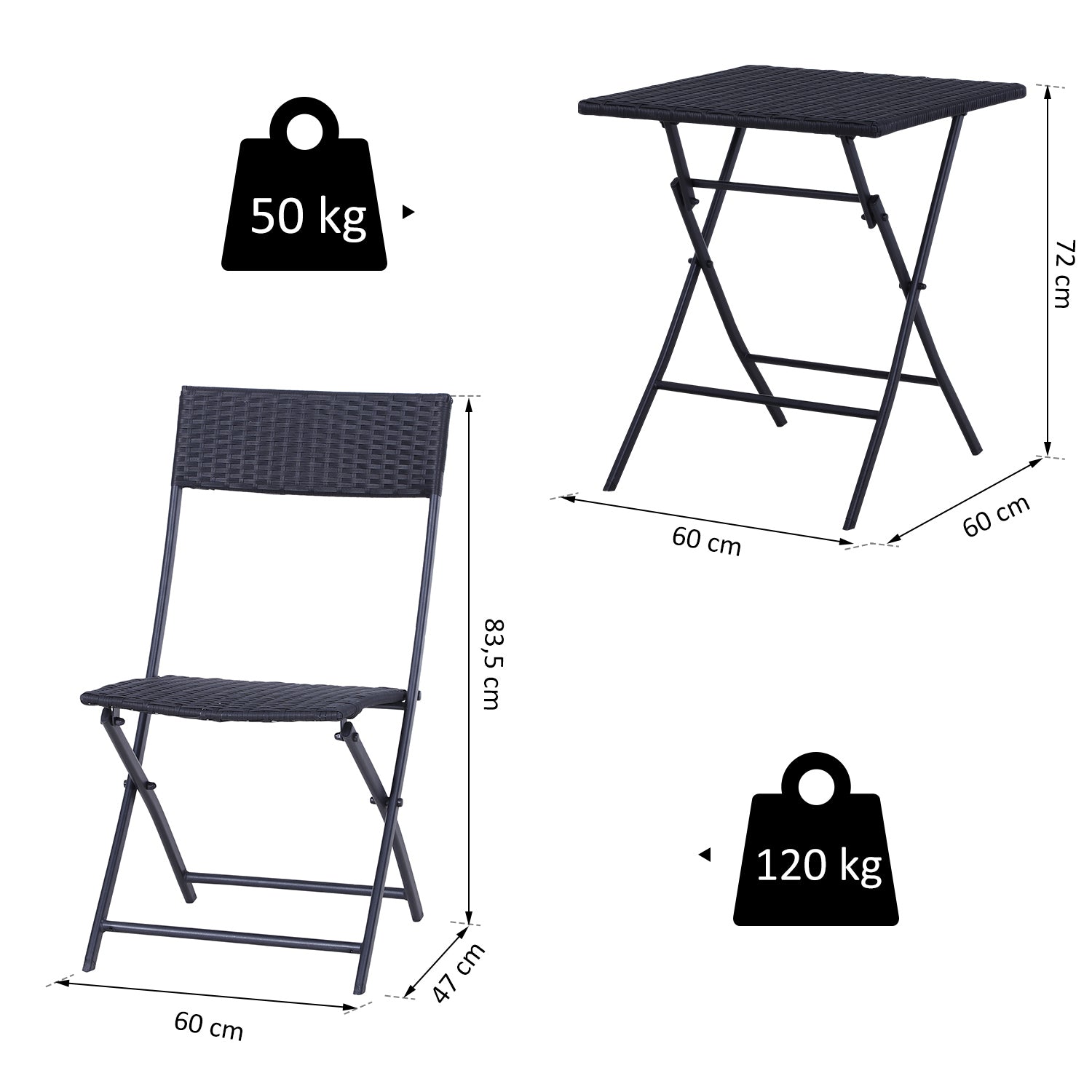 Polyrattan Bistroset für 2 Personen Sitzgruppe Rattan Gartenmöbel Set Garnitur