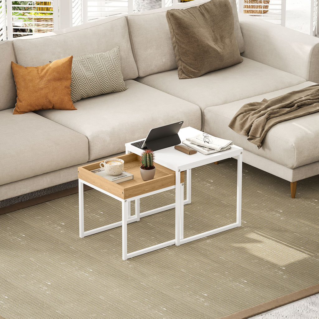 Moderner Couchtisch, 2er-Set Sofatisch, für kleine Räume, Quadratisch, MDF, Metall