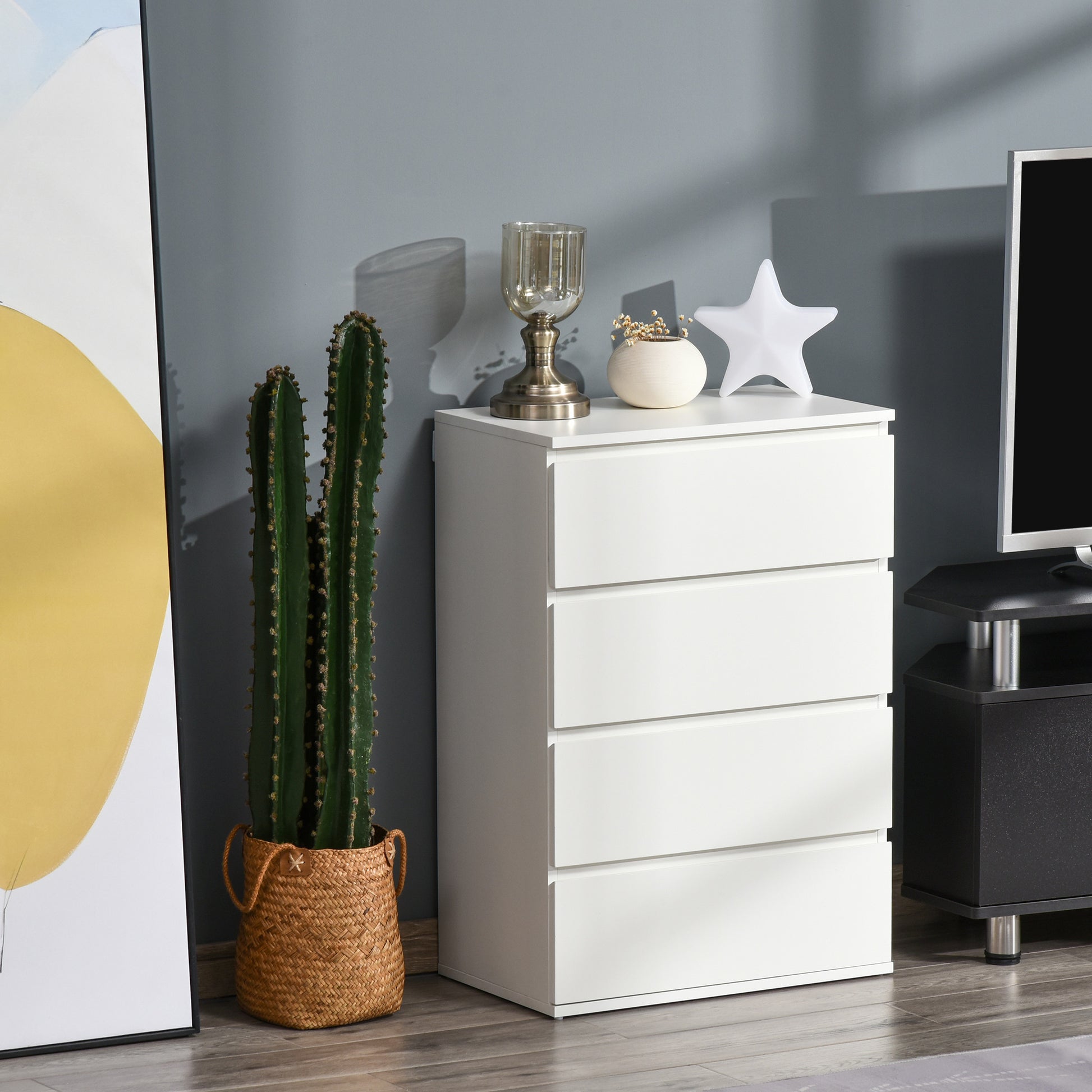 Kommode Sideboard Schubladenkommode, 4 Schubladen, 55 cm x 33 cm x 80 cm, Weiß