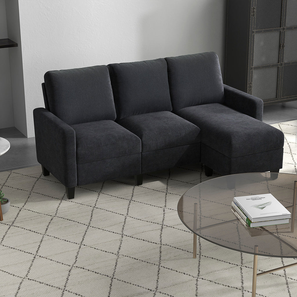 Ecksofa, Couchgarnitur, mit wendbarer Chaiselongue, 197 x 139 x 91cm, Dunkelgrau