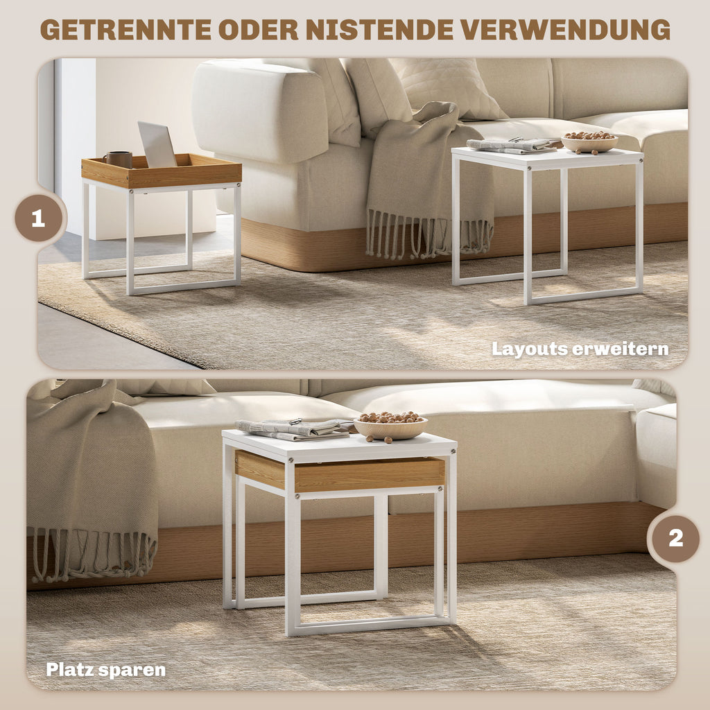 Moderner Couchtisch, 2er-Set Sofatisch, für kleine Räume, Quadratisch, MDF, Metall