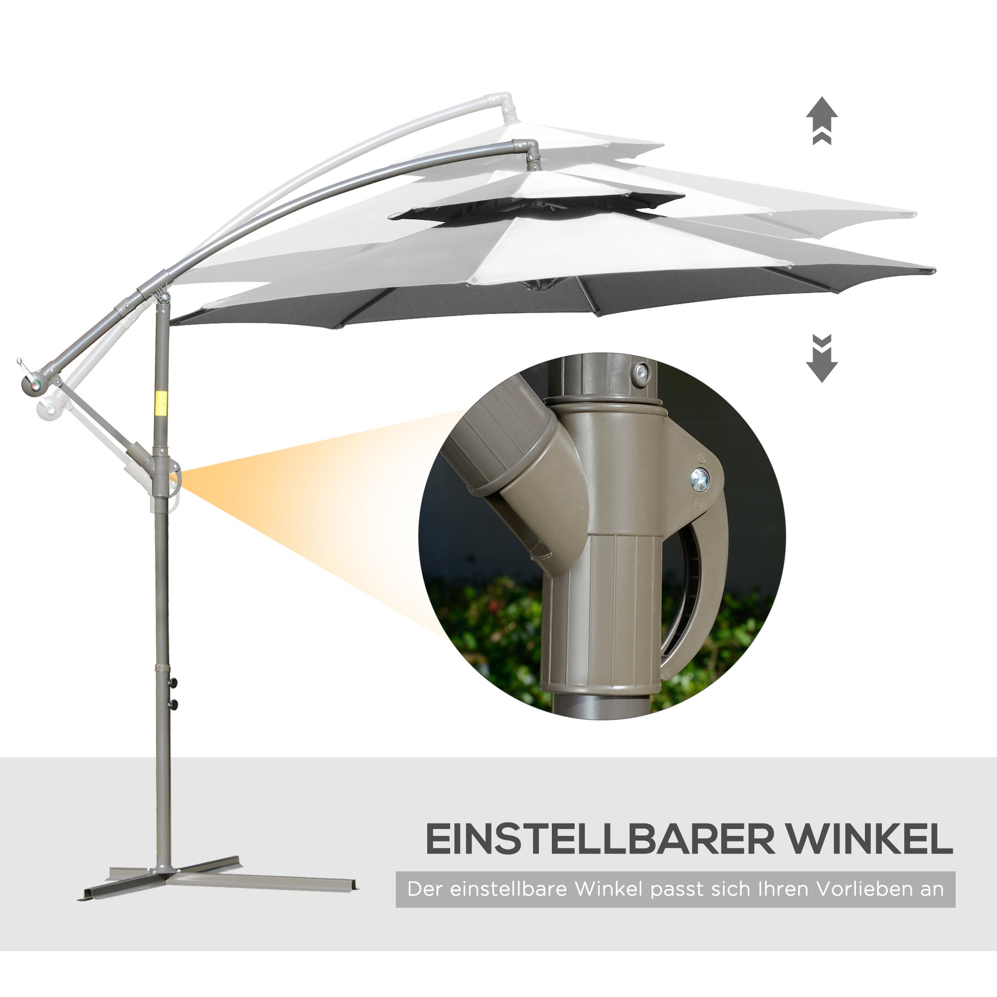 Sonnenschirm Ø2,67 mit Doppeldach Kreuzbasis Stahl Outdoor Sonnenschutz Polyester Stahl