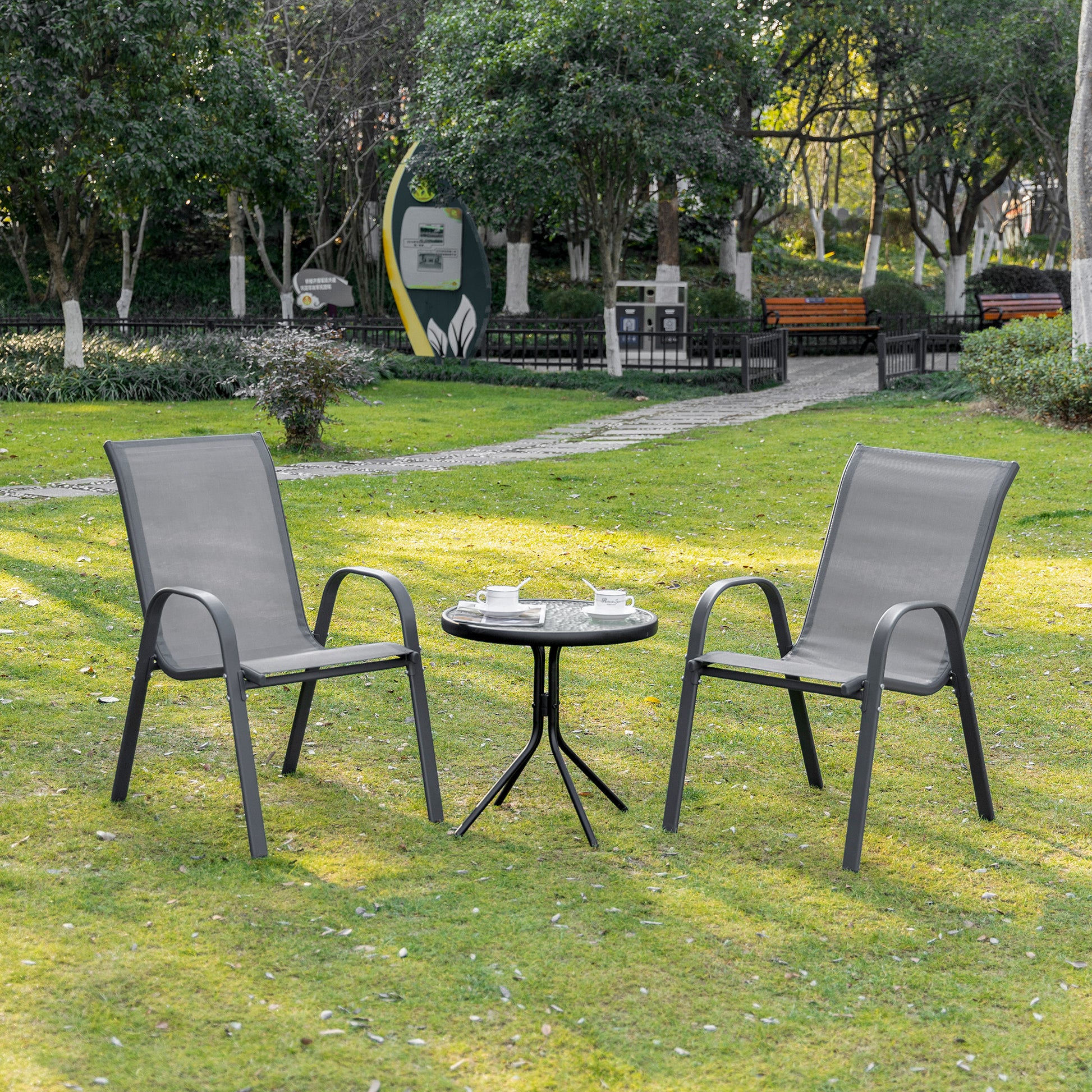 Gartenstuhl 2er Set wetterfest Stapelstuhl mit Armlehne Rückenlehne stapelbar Terrassenstuhl