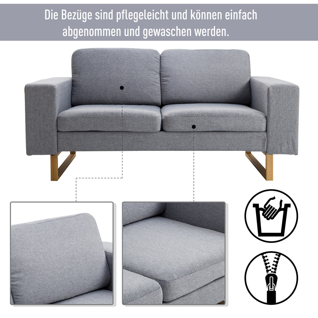2-Sitzer Sofa  Ecksofa Polstersofa, Stoffsofa, Holz, Dunkelgrau/Hellgrau