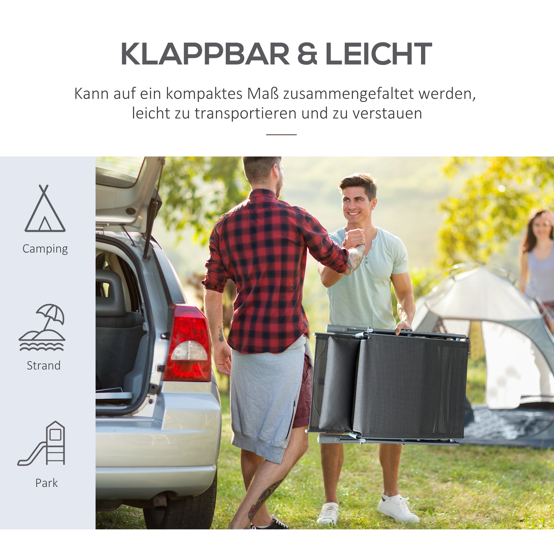 Sonnenliege klappbar mit Kissen, mit 7-Fach verstellbare Rückenlehne Gartenliege bis 165 kg