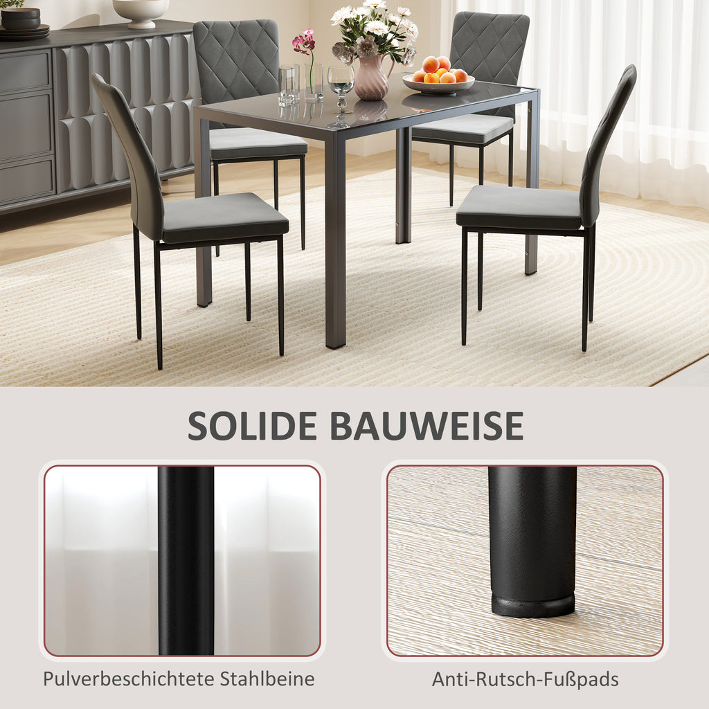 4er-Set Esszimmerstühle in Samtoptik, Moderne Polsterstühle mit Metallbeinen, für Esszimmer, Küche