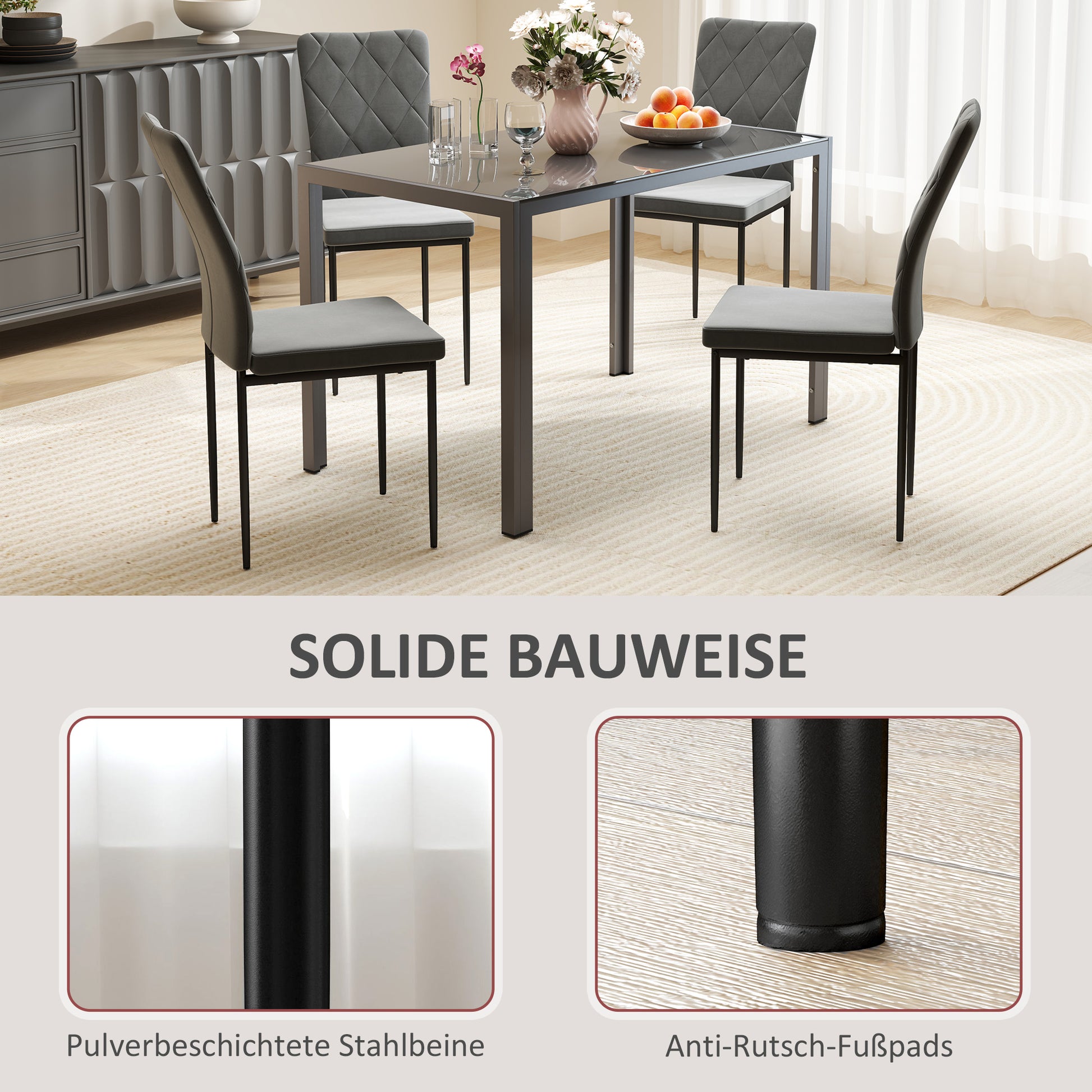 4er-Set Esszimmerstühle in Samtoptik, Moderne Polsterstühle mit Metallbeinen, für Esszimmer, Küche