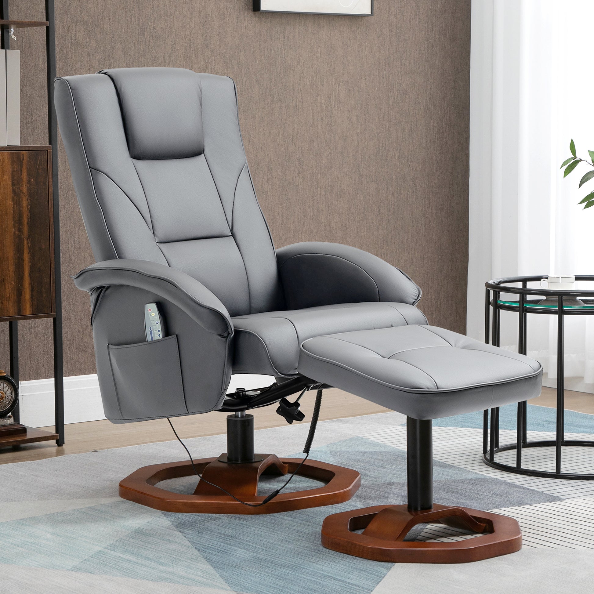 Massagesessel mit Hocker, Liegefunktion, Fernbedienung, drehbar, Lederoptik, bis 150 kg