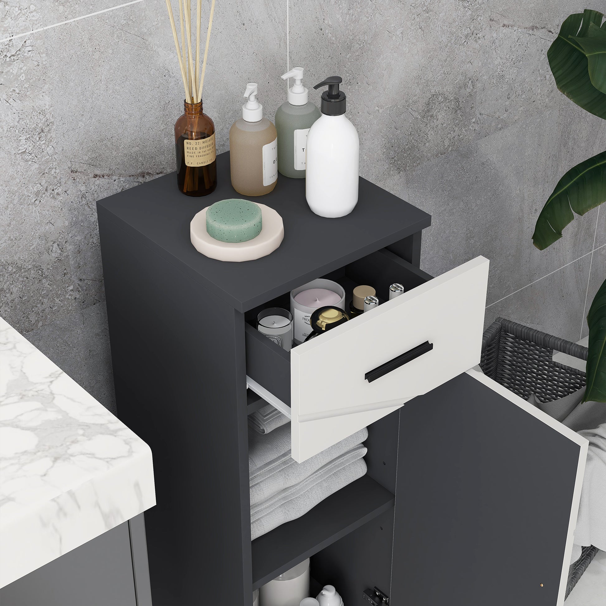 Badezimmerschrank, Badkommode, verstellbare Regale, bis zu 25 kg belastbar, Grau