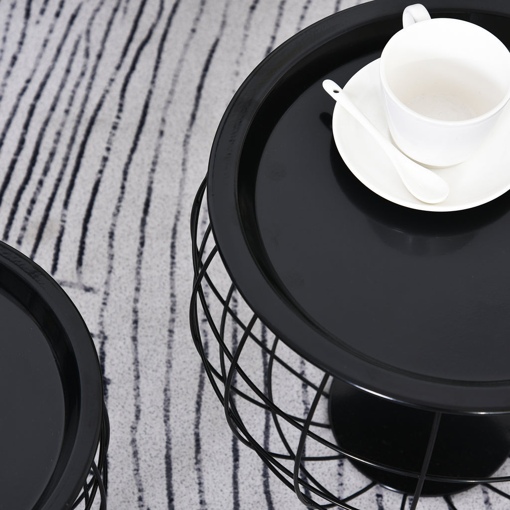 3er Set Couchtisch, Stapeltisch, Beistelltisch, Kaffeetisch, Satztisch, MDF, Natur+Schwarz
