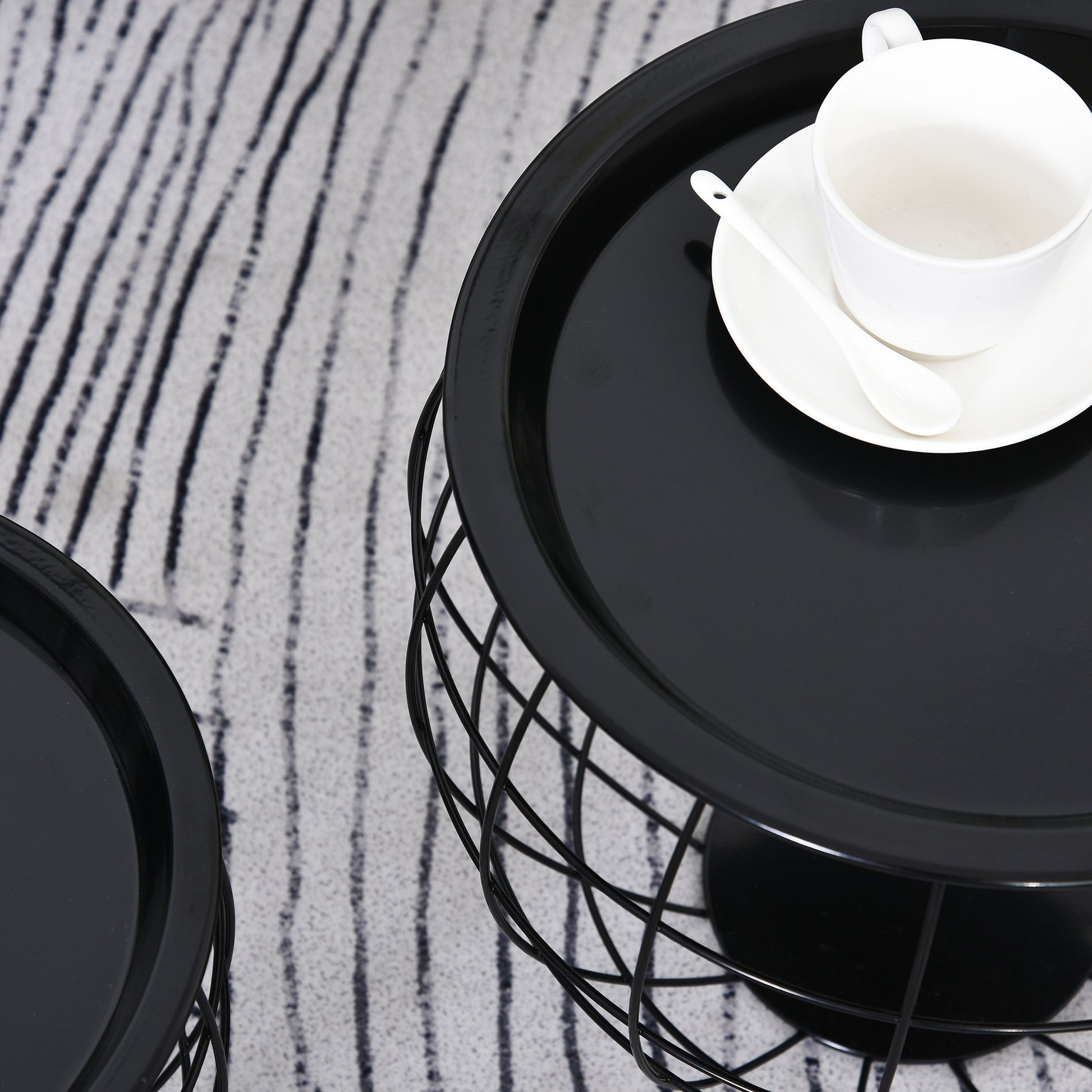 3er Set Couchtisch, Stapeltisch, Beistelltisch, Kaffeetisch, Satztisch, MDF, Natur+Schwarz