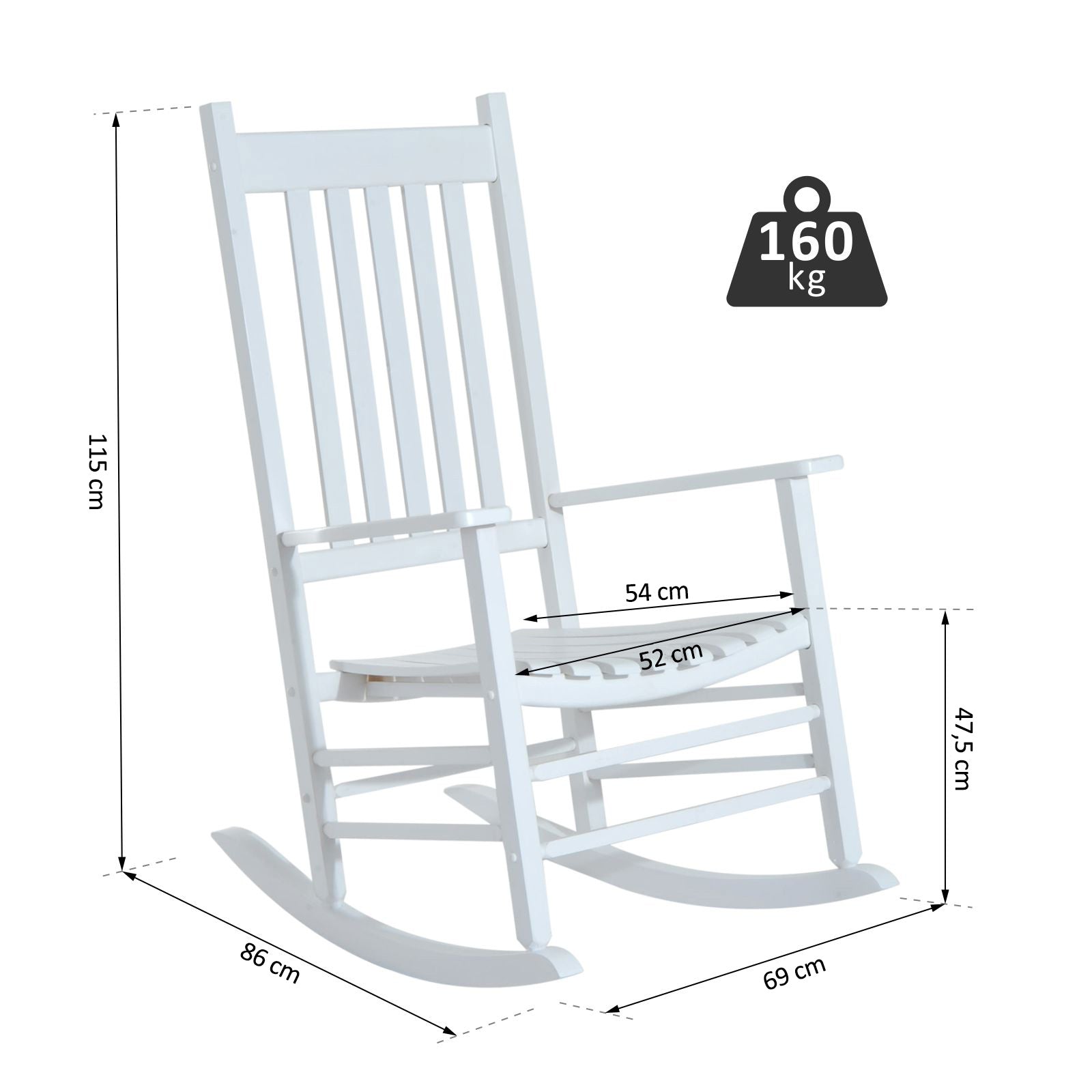 Schaukelstuhl aus Holz mit Armlehne Schwingsessel Relaxstuhl Gartenstuhl 69 x 86 x 115 cm