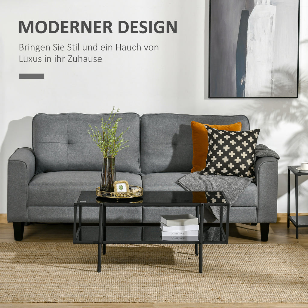Couchtisch mit Ablage, verstellbare Füße, Stahlrahmen, Glasplatte, 100 x 55 x 45,5 cm