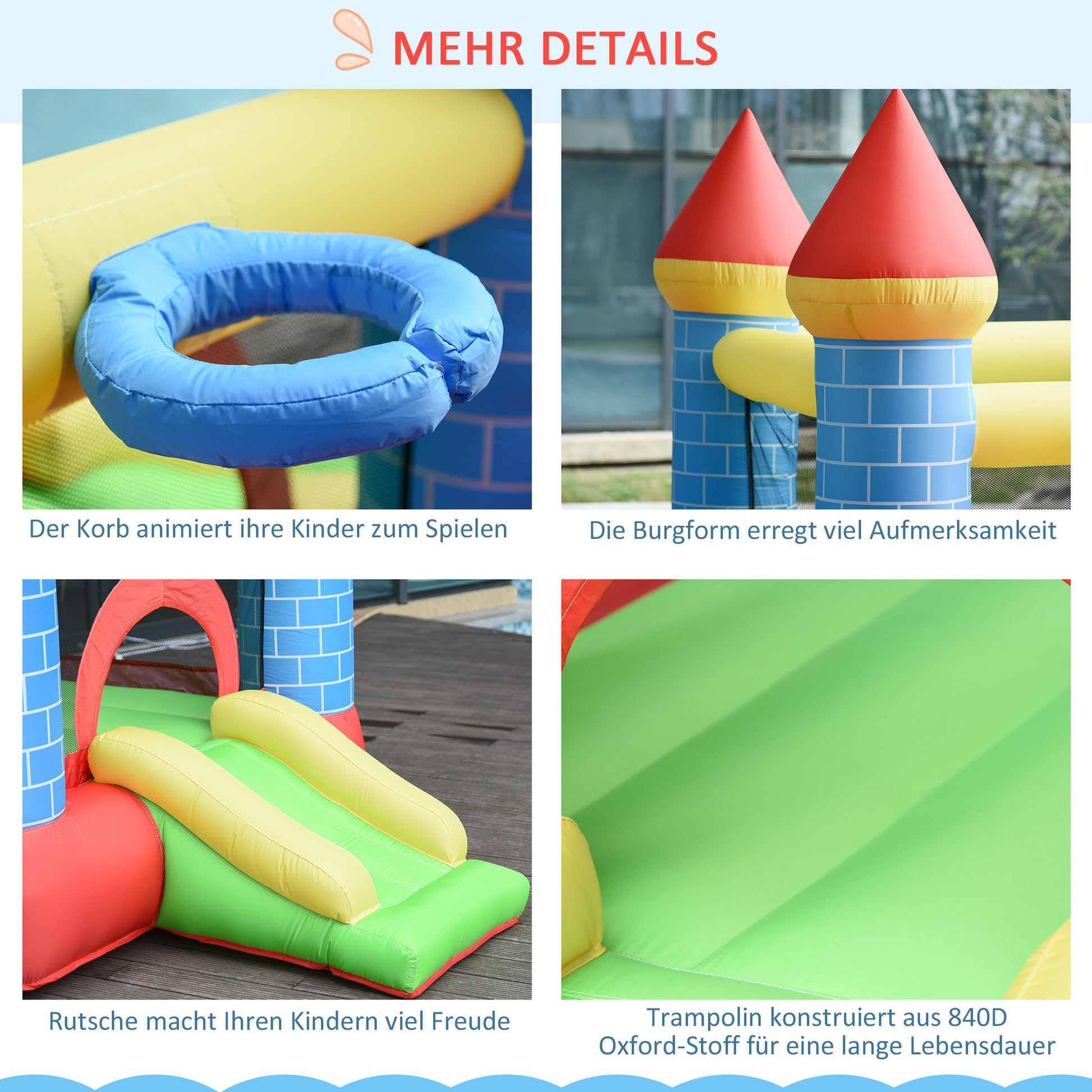Aufblasbare Hüpfburg mit Rutsche Pool für 3 Kinder Burg mit Gebläse,3-8 Jahre 280x260x210 cm