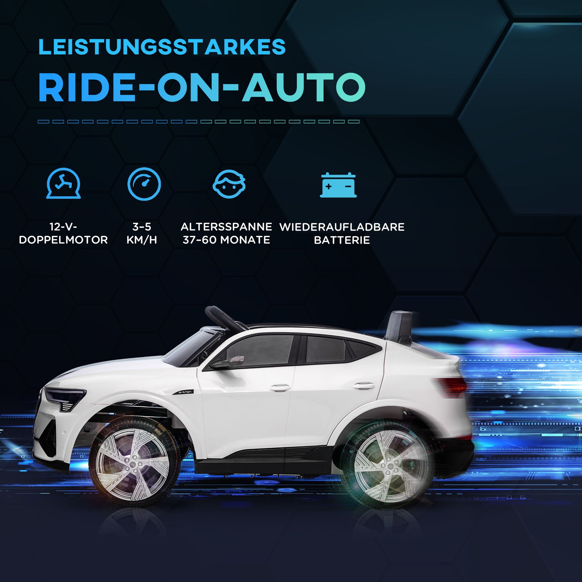 Elektro Kinderauto 12V Audi E-tron Elektroauto mit Fernbedienung, Sicherheitsgurt, Musik, 3-5 km/h