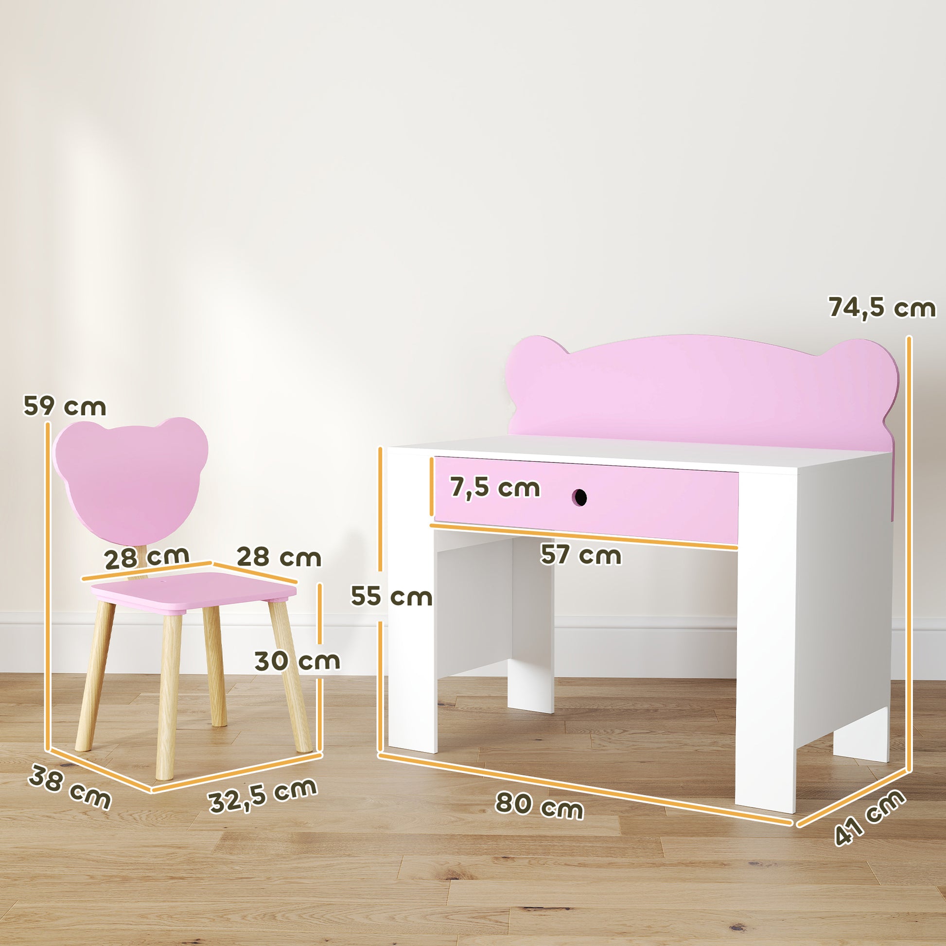 Schreibtisch-Set für Kinder, Schublade, zum Schreiben und Basteln, 3-8 Jahre, Rosa