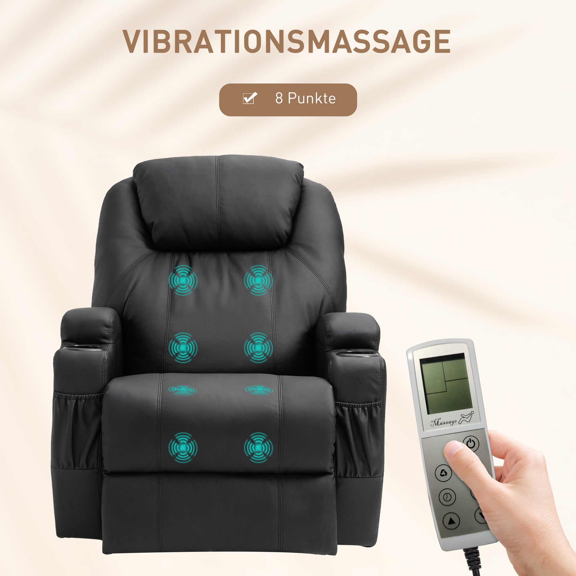 Massagesessel Relaxsessel Massage Liegefunktion Kunstleder Schwarz/Beige 82x97x110cm