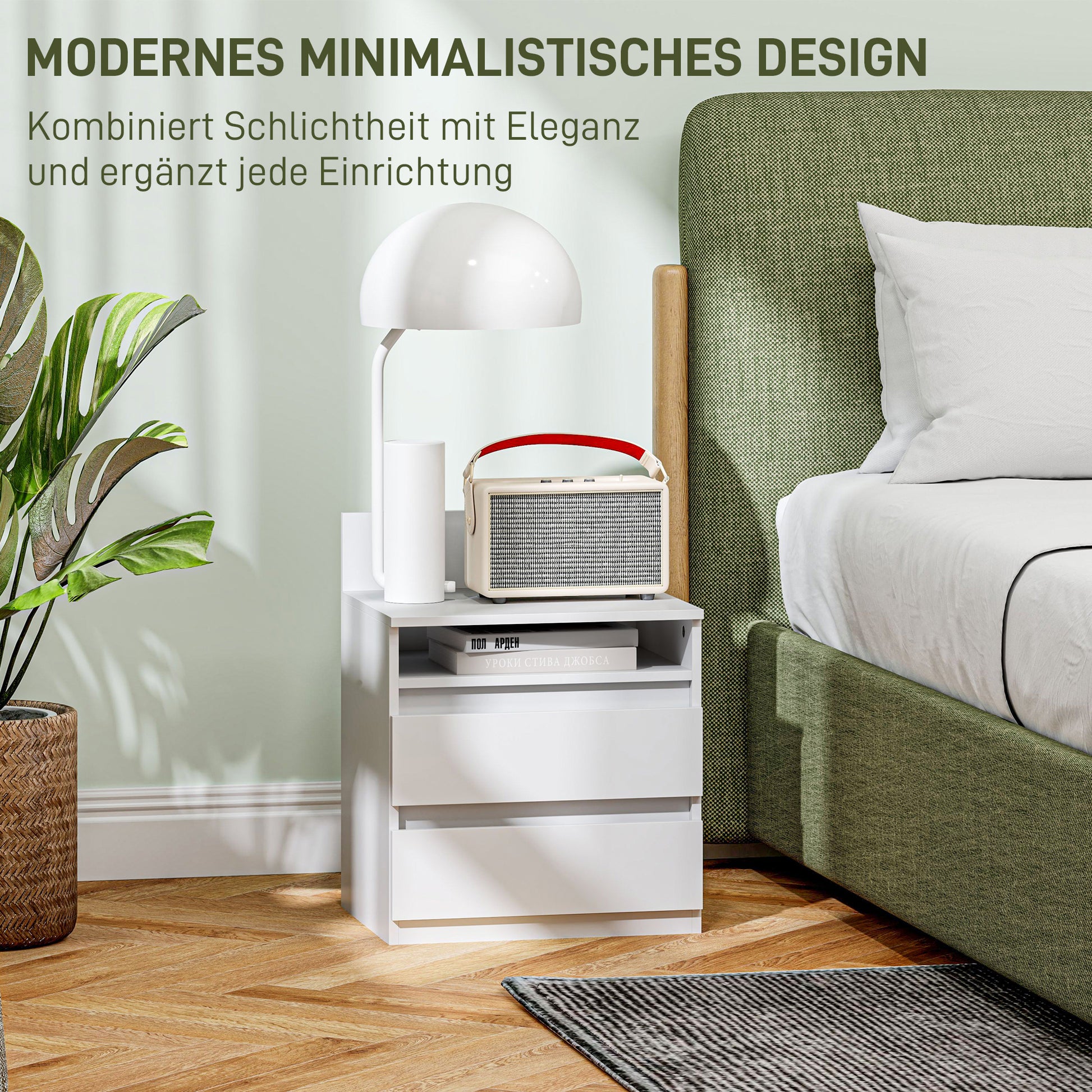 Nachttisch im 2er-Set mit Schubladen und Ablage, für Schlafzimmer, Weiß
