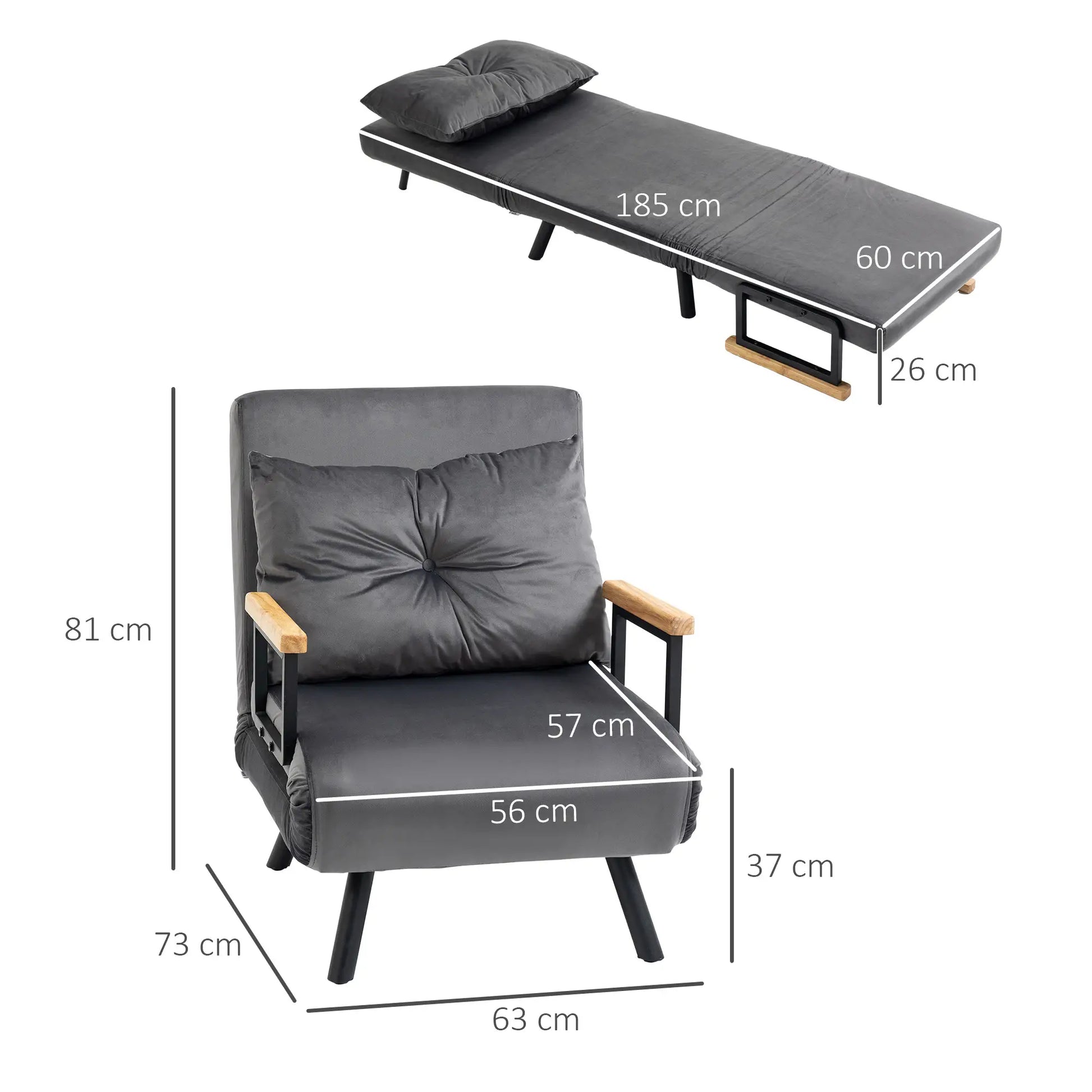 Relaxsessel im Skandidesign, Liegesessel, Lesesessel. ink. Kissen mit Knopfhefung, Schwarz + Natur