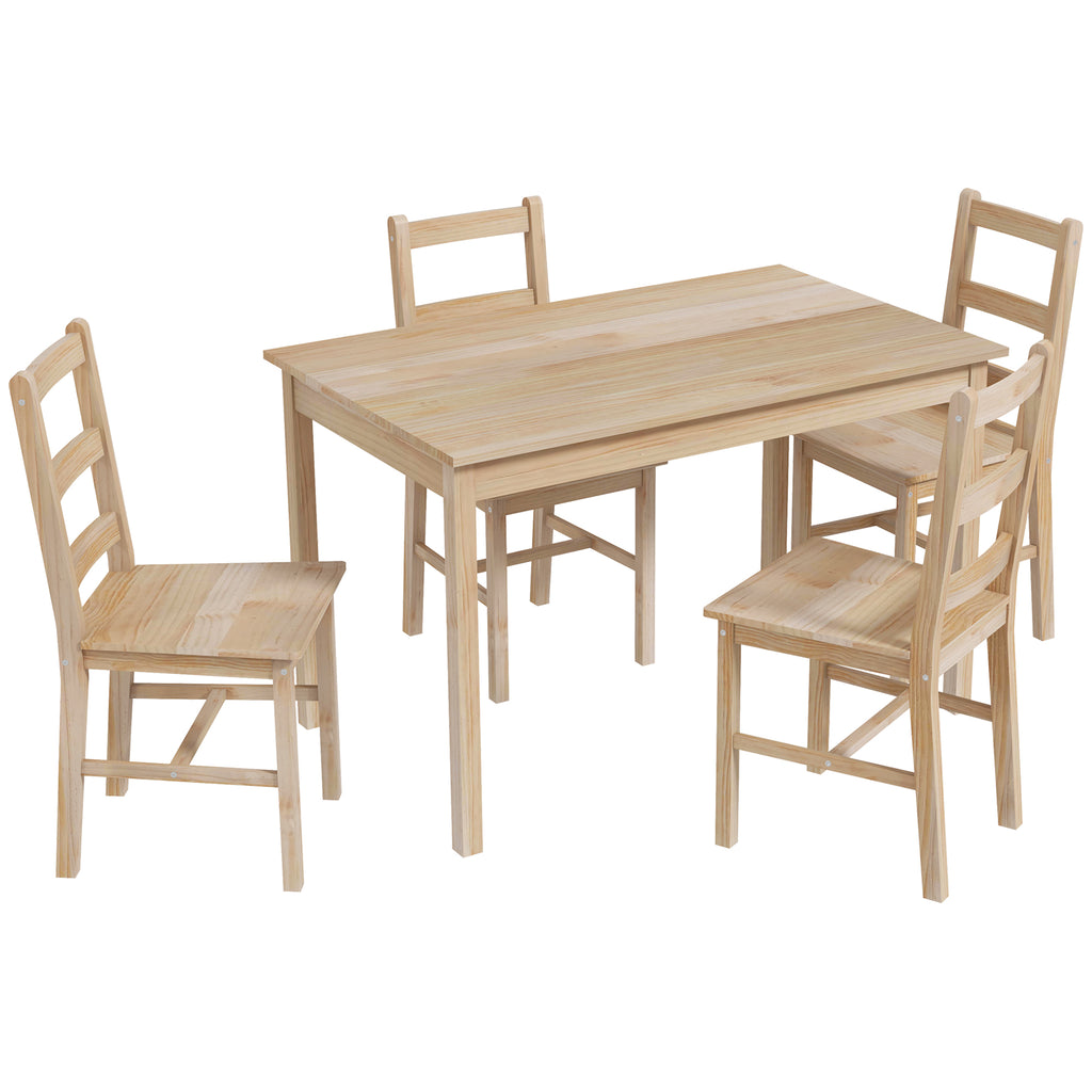 5-teilige Essgruppe Esstisch mit Stühlen Sitzgruppe, Massivholz, 118 cm x 73 cm x 75 cm