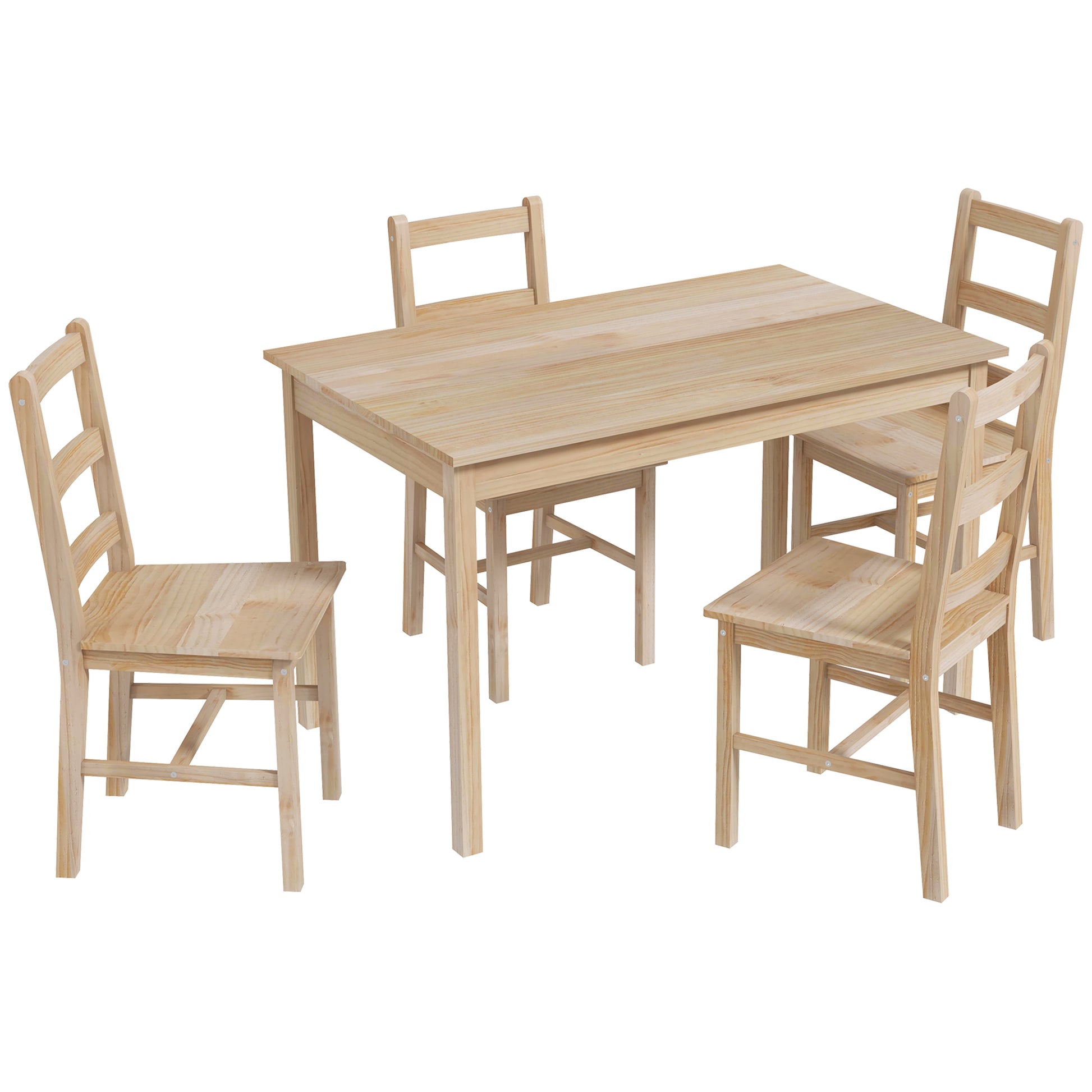 5-teilige Essgruppe Esstisch mit Stühlen Sitzgruppe, Massivholz, 118 cm x 73 cm x 75 cm