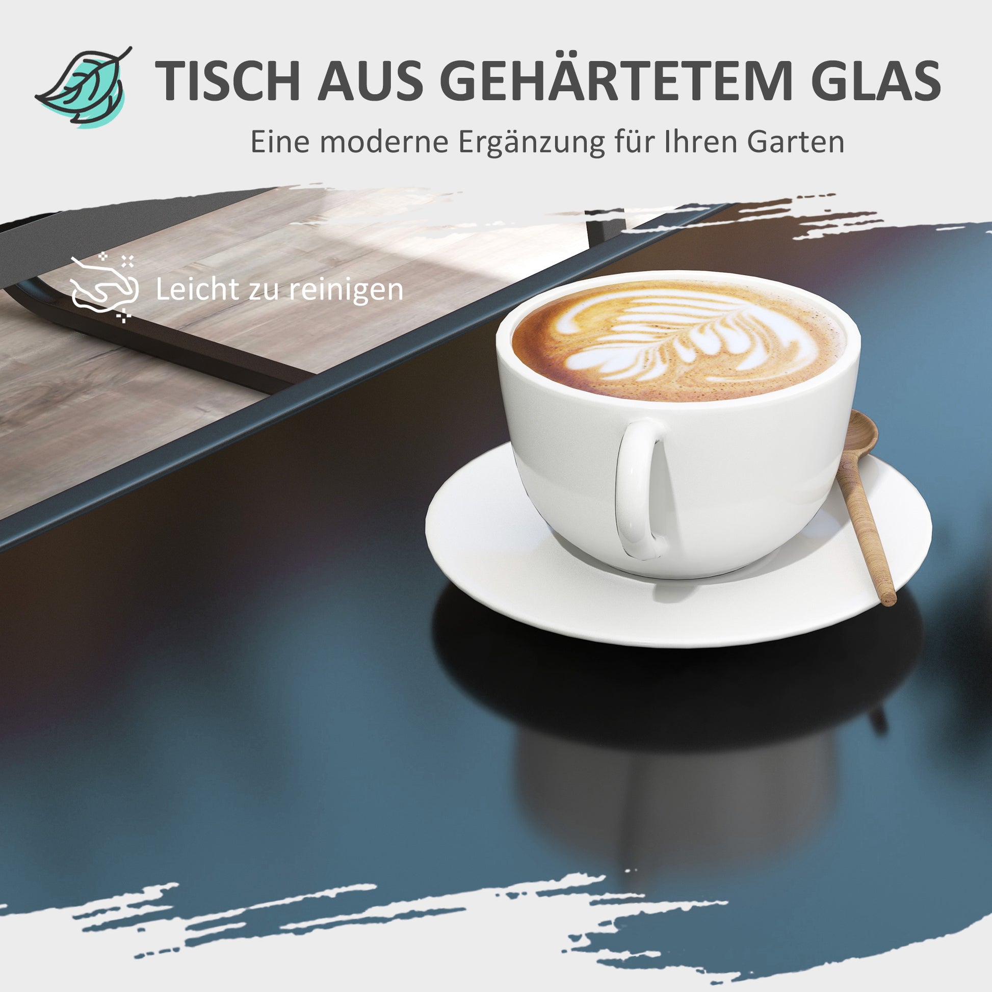 4-teilige Gartengarnitur, 2 Sessel, 2-Sitzer-Sofa, Glasplatte, atmungsaktiver Stoff, Metallrahmen
