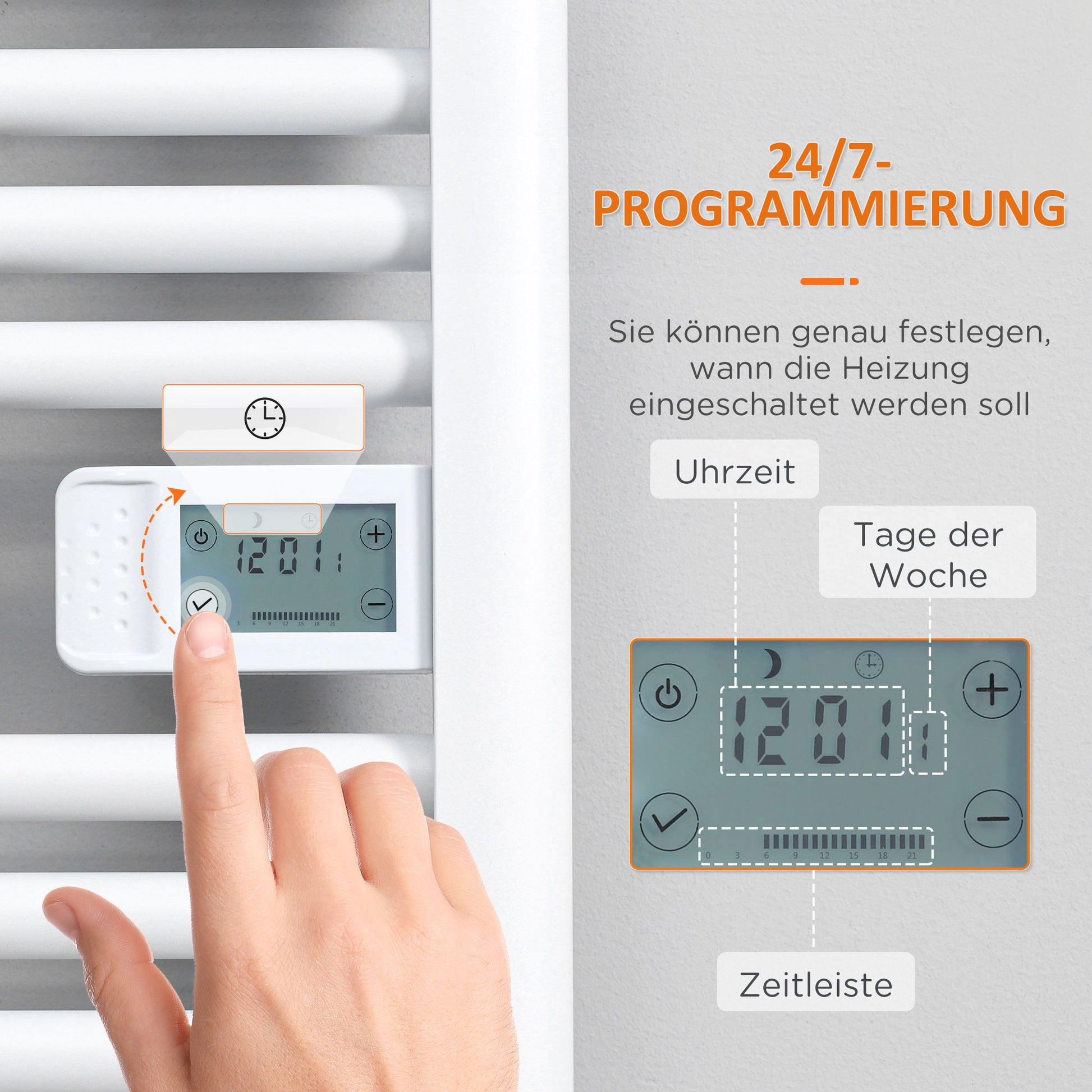 Badezimmerheizung, 24/7-Programmierung, 4 Modi, Überhitzungsschutz, 54 cm x 4 cm x 96 cm