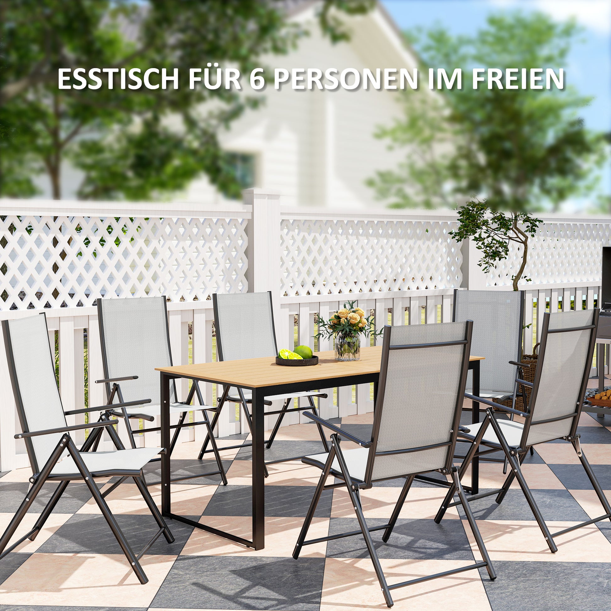 Gartentisch für 6 Personen 160 x 80 cm Wetterfest Balkontisch mit Lamellen-Tischplatte