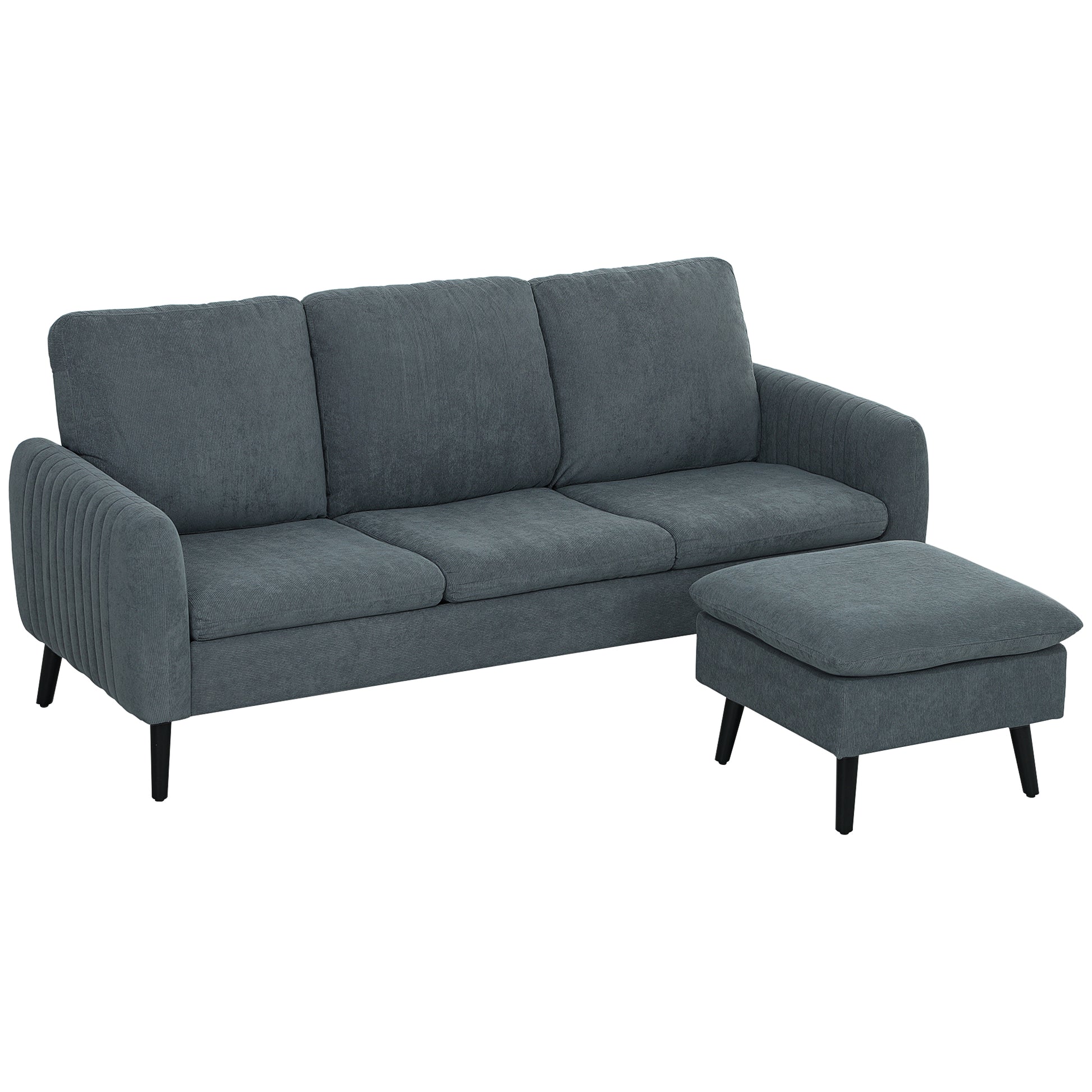 Ecksofa mit Schlaffunktion Sofa mit Fußhocker, 3 Wurfkissen, Eckcouch L-Form 196 x 140 x 88 cm Grau