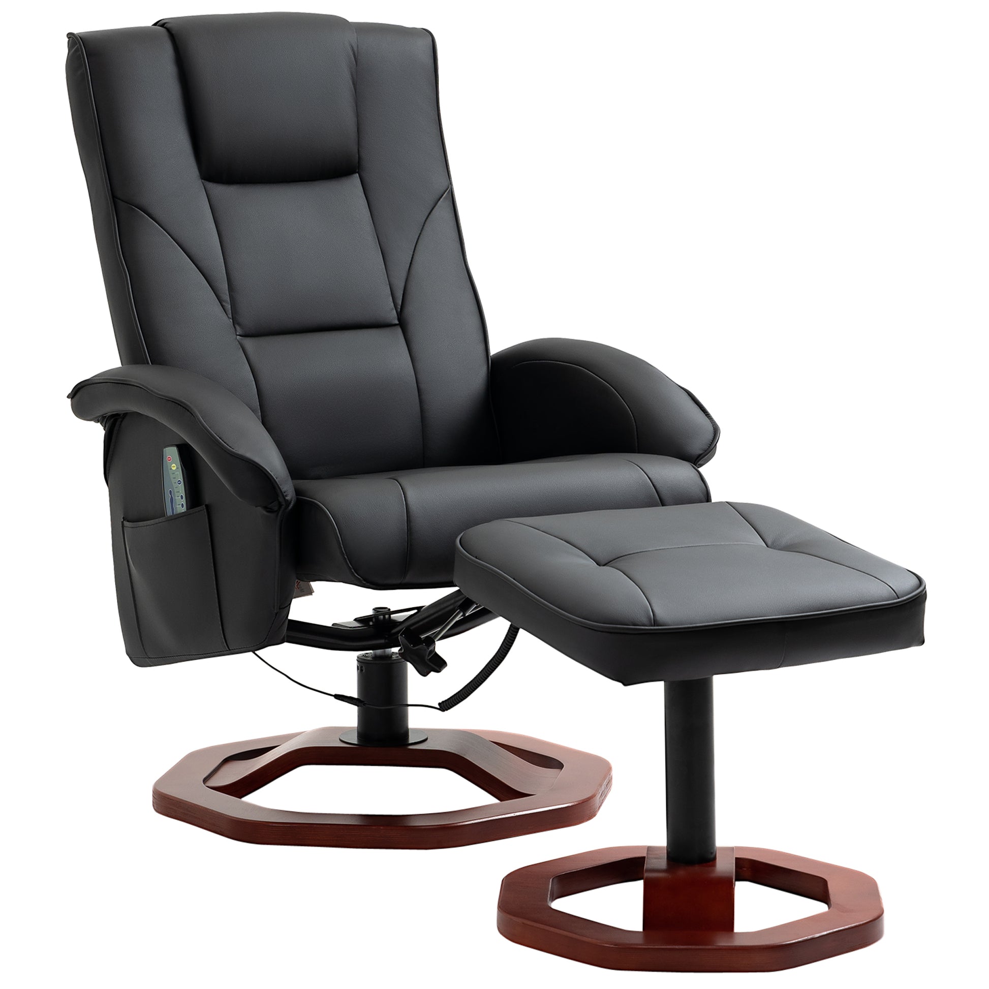 Massagesessel mit Hocker, Liegefunktion, Fernbedienung, drehbar, Lederoptik, bis 150 kg