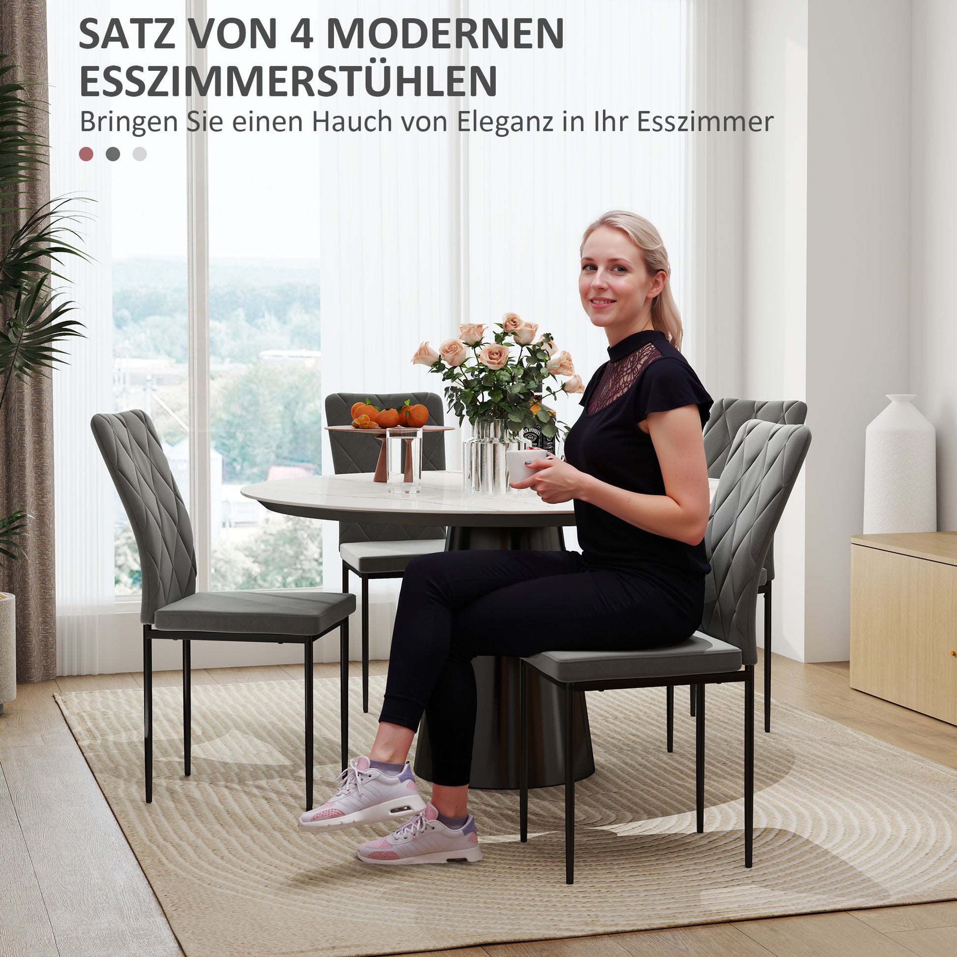 4er-Set Esszimmerstühle in Samtoptik, Moderne Polsterstühle mit Metallbeinen, für Esszimmer, Küche