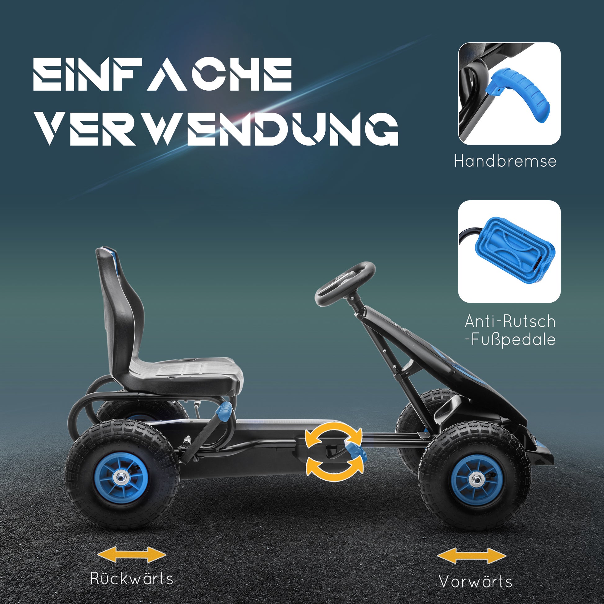 Kinder-Gokart, mit Pedalen, verstellbarem Sitz, In- und Outdoor, ab 5 Jahren, 121 x 58 x 61 cm