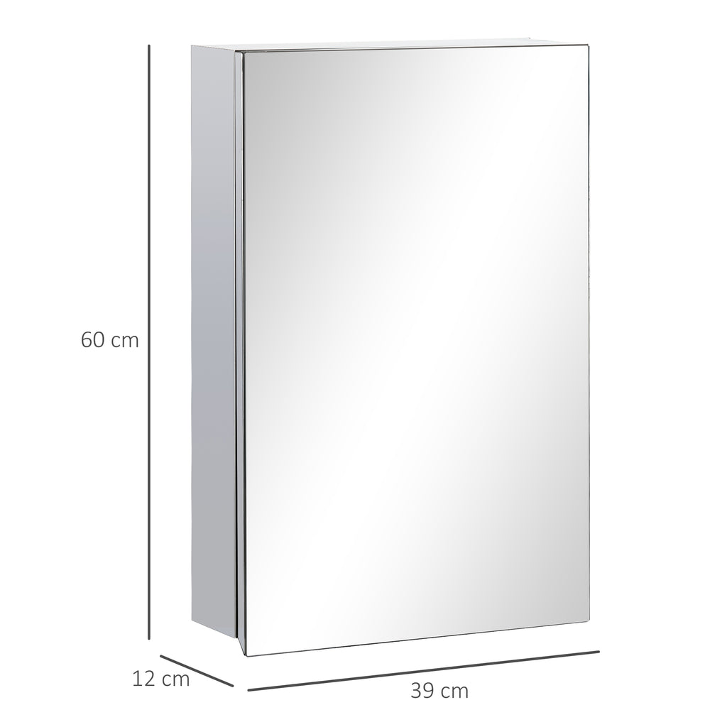 Spiegelschrank, Badschrank, 3 Regalfächer, rostfreier Metallrahmen, 39x12x60cm, Silber